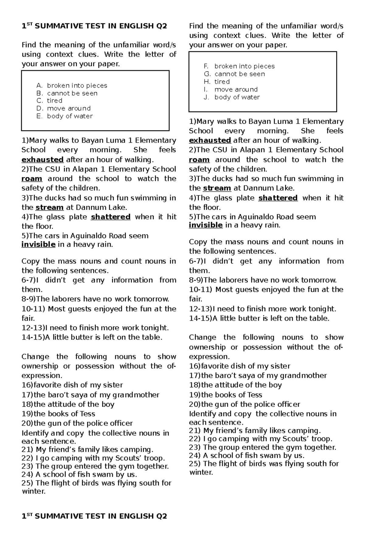 1ST Summative TEST IN English Q2 - 1 ST SUMMATIVE TEST IN ENGLISH Q ...