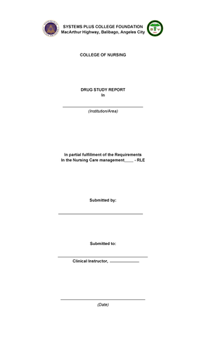 Rubric-drug-study - Drug Study - Systems Plus College Foundation 