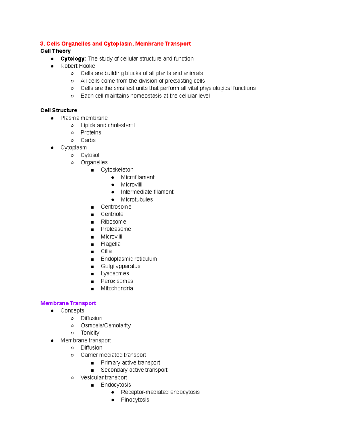 Chapter 3: Cells Organelles and Cytoplasm, Membrane Transport - Cells ...