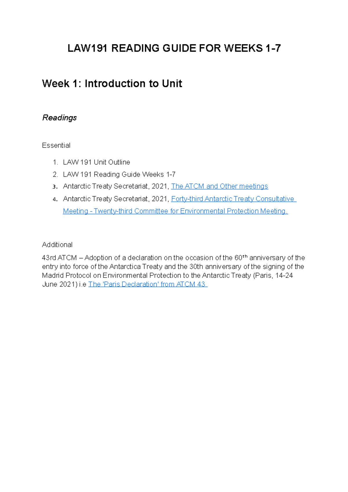 2020 Reading Guide Weeks 1-7 - LAW191 READING GUIDE FOR WEEKS 1- Week 1 ...