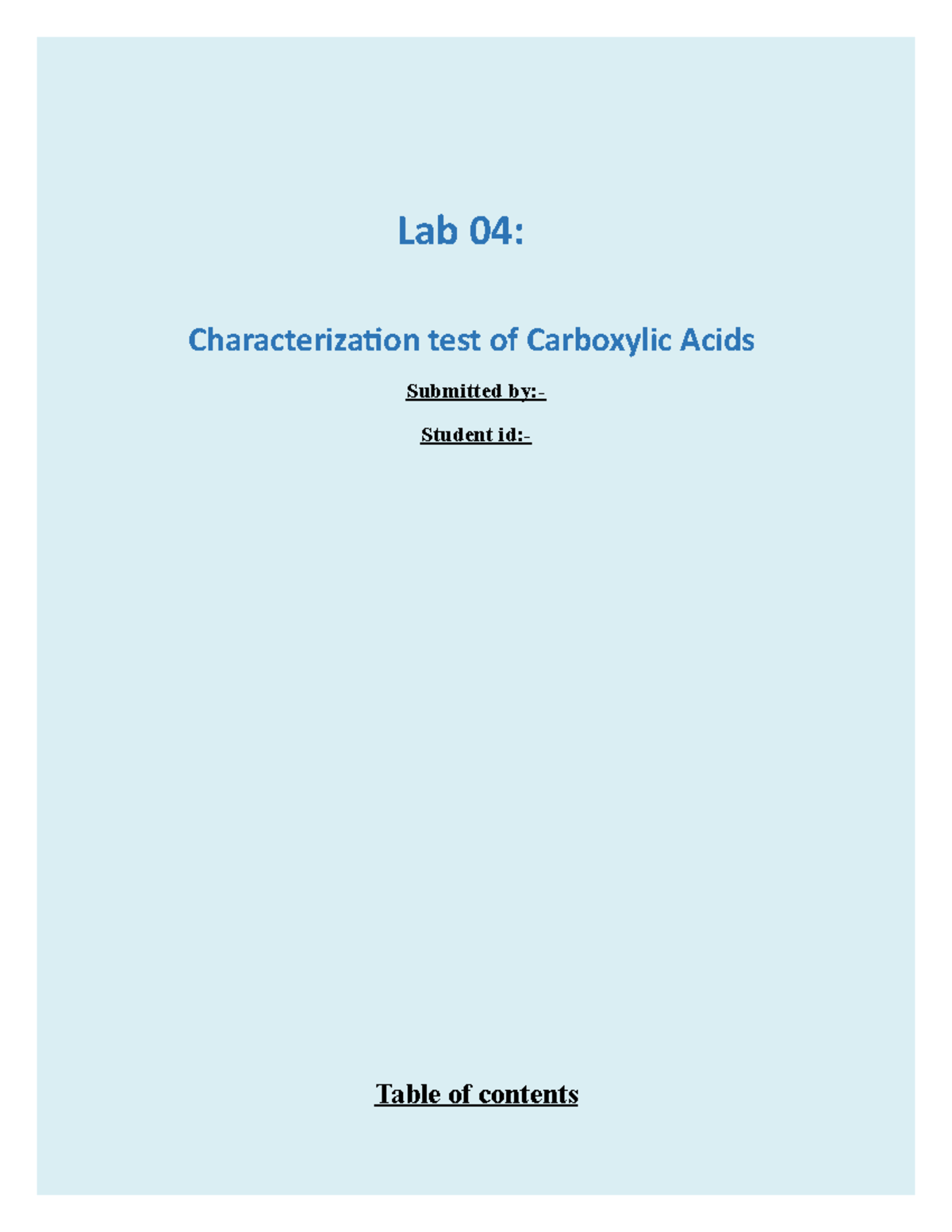 Lab report characterization of carboxylic acids Lab 04 Characterization test of Carboxylic