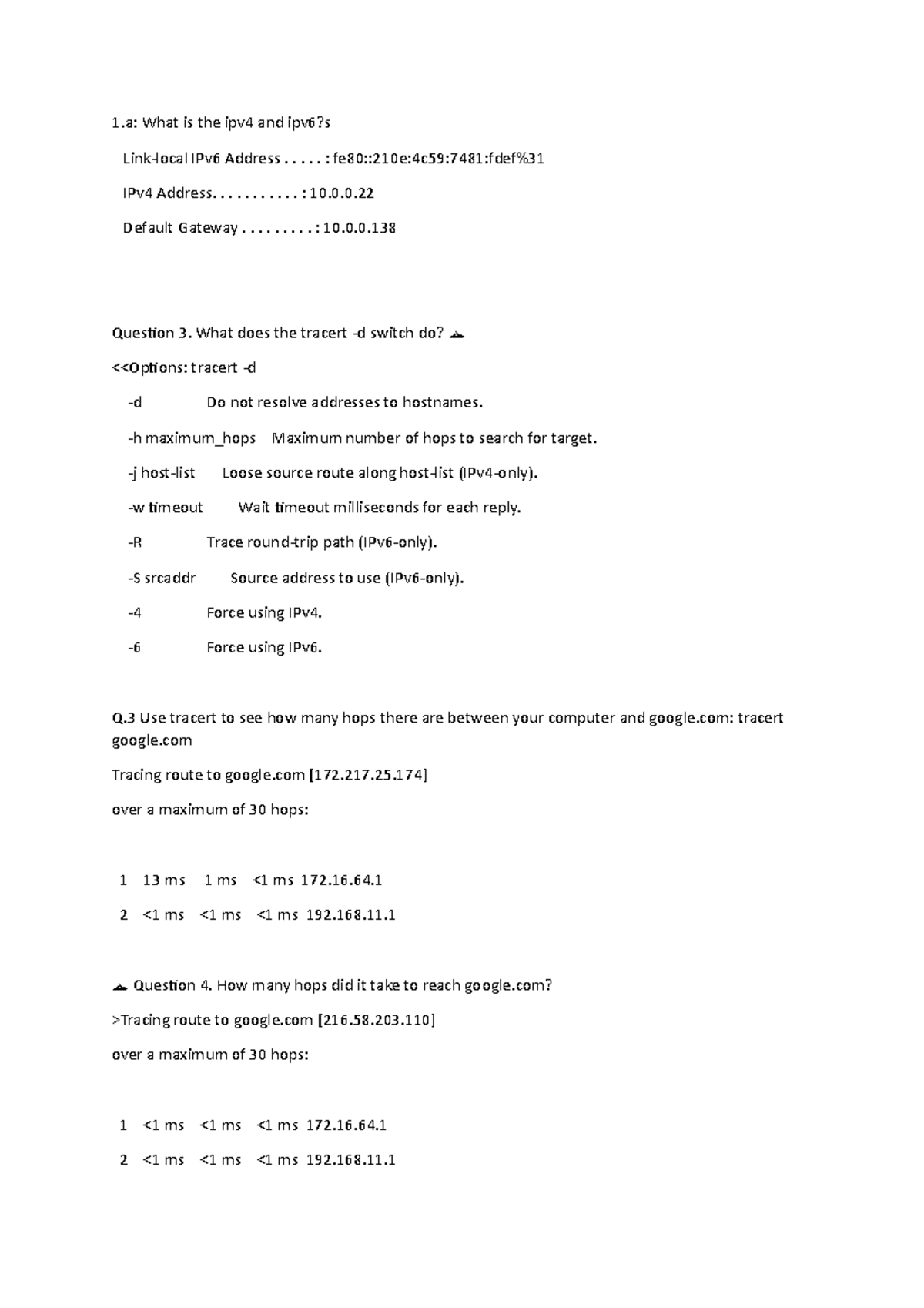 Lab7 Itech 1100 1 What Is The Ipv4 And Ipv6 s Link local IPv6