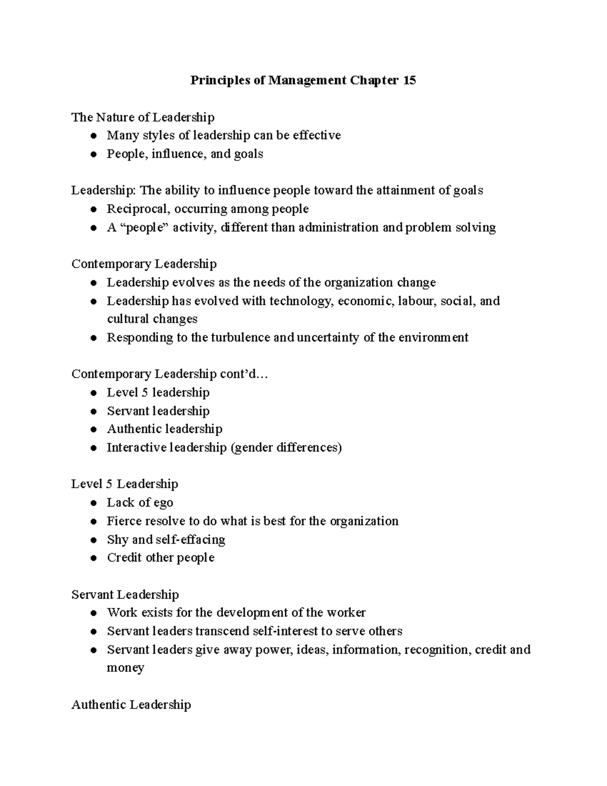 MGMT Chapter 15 - Prof Burga - Principles Of Management Chapter 15 The ...