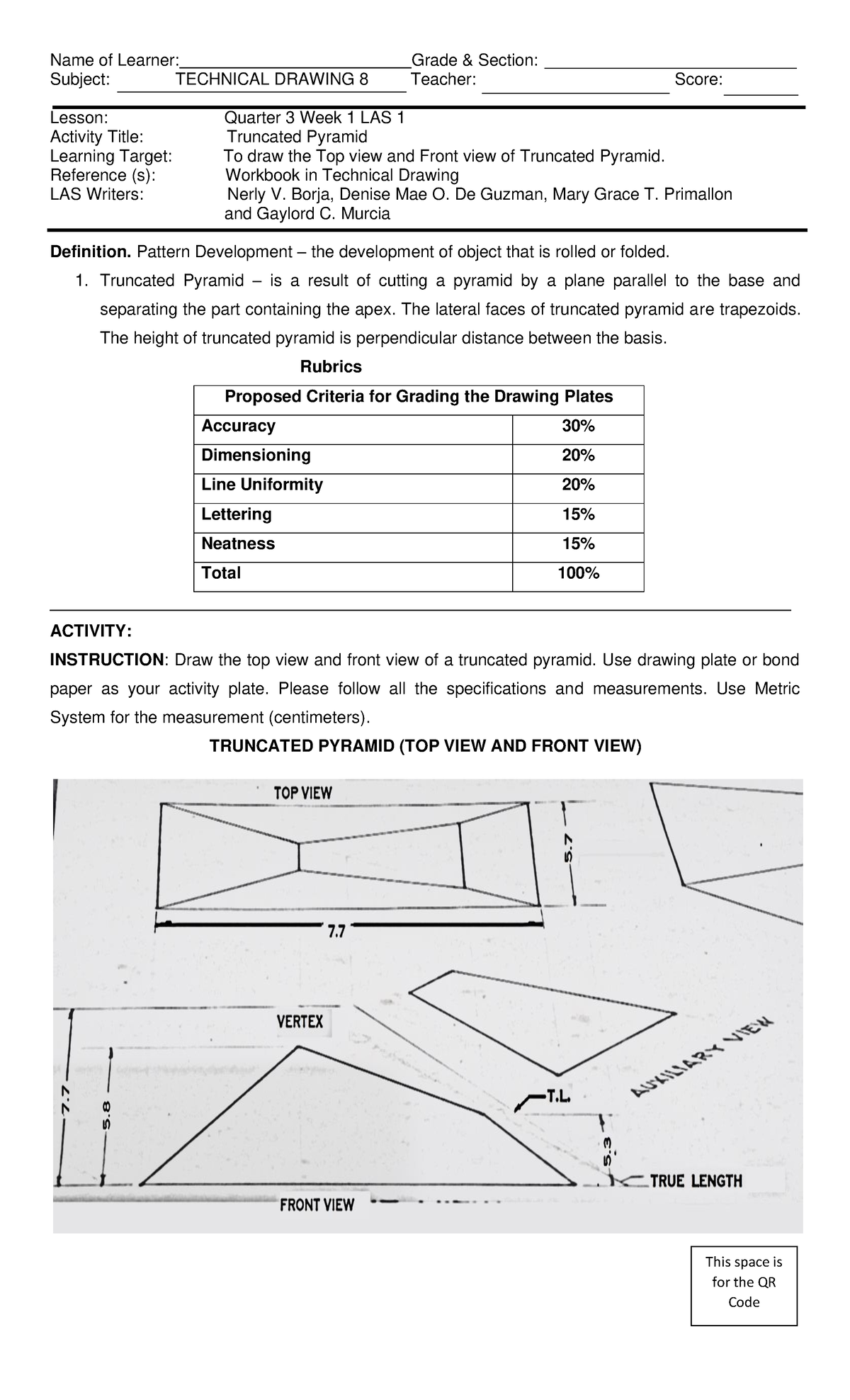 Tech Draw G 8Q3W1LAS 1 This space is for the QR Code This space is