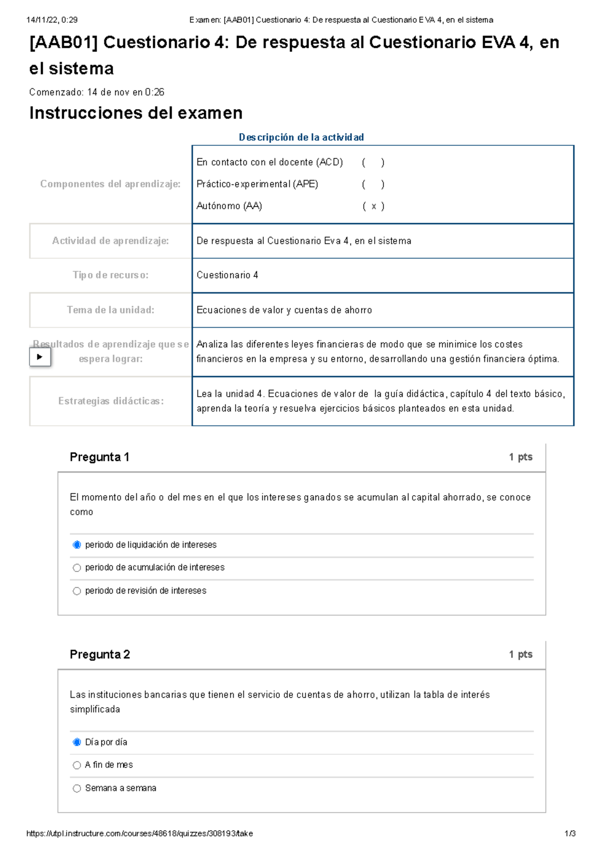 Examen [AAB01] Cuestionario 4 De Respuesta Al Cuestionario EVA 4, En El ...