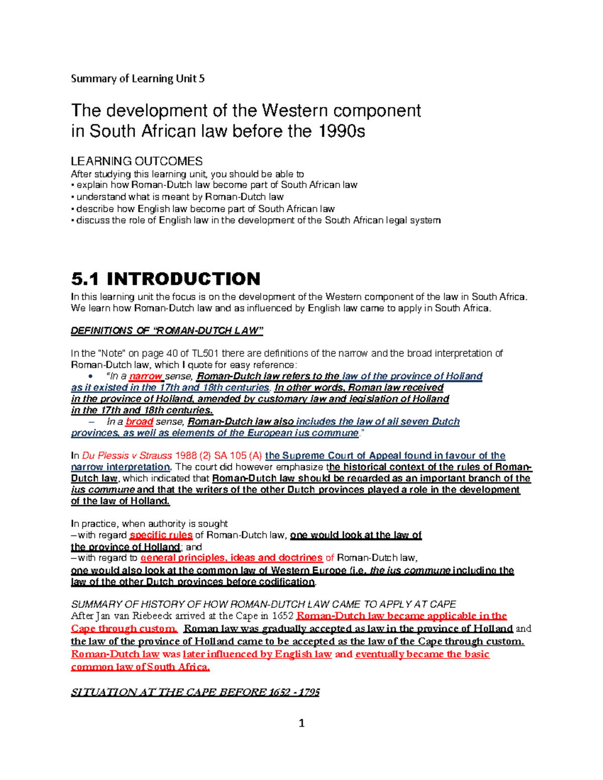 Summaryof Learning Unit 5 - Summary of Learning Unit 5 The development ...