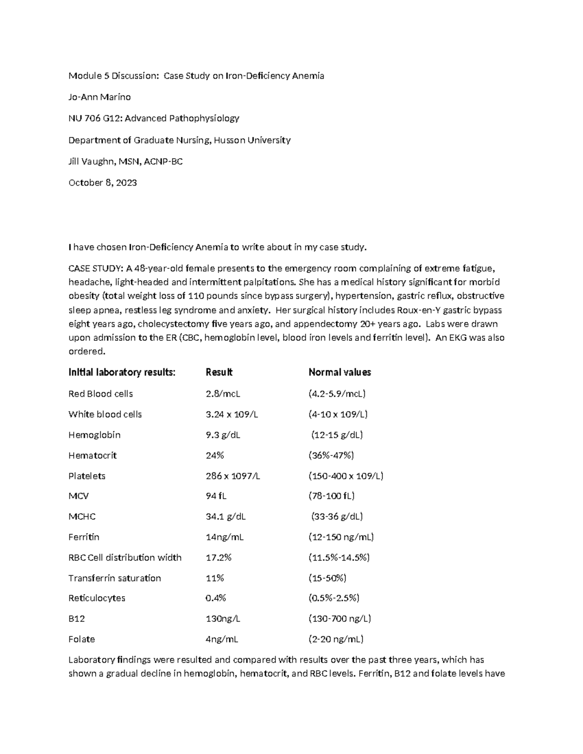 case study about iron deficiency anemia