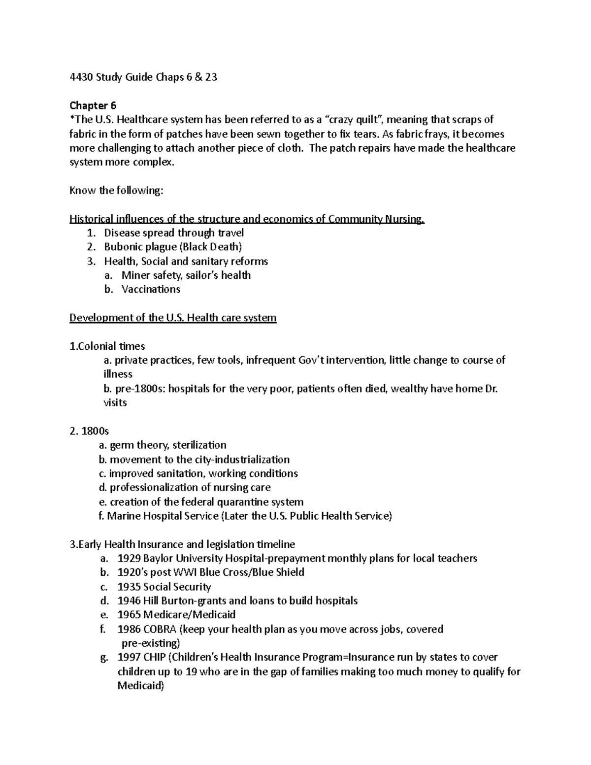 4431 Study Guide Chaps 6, 23 4430 Study Guide Chaps 6 & 23 Chapter 6