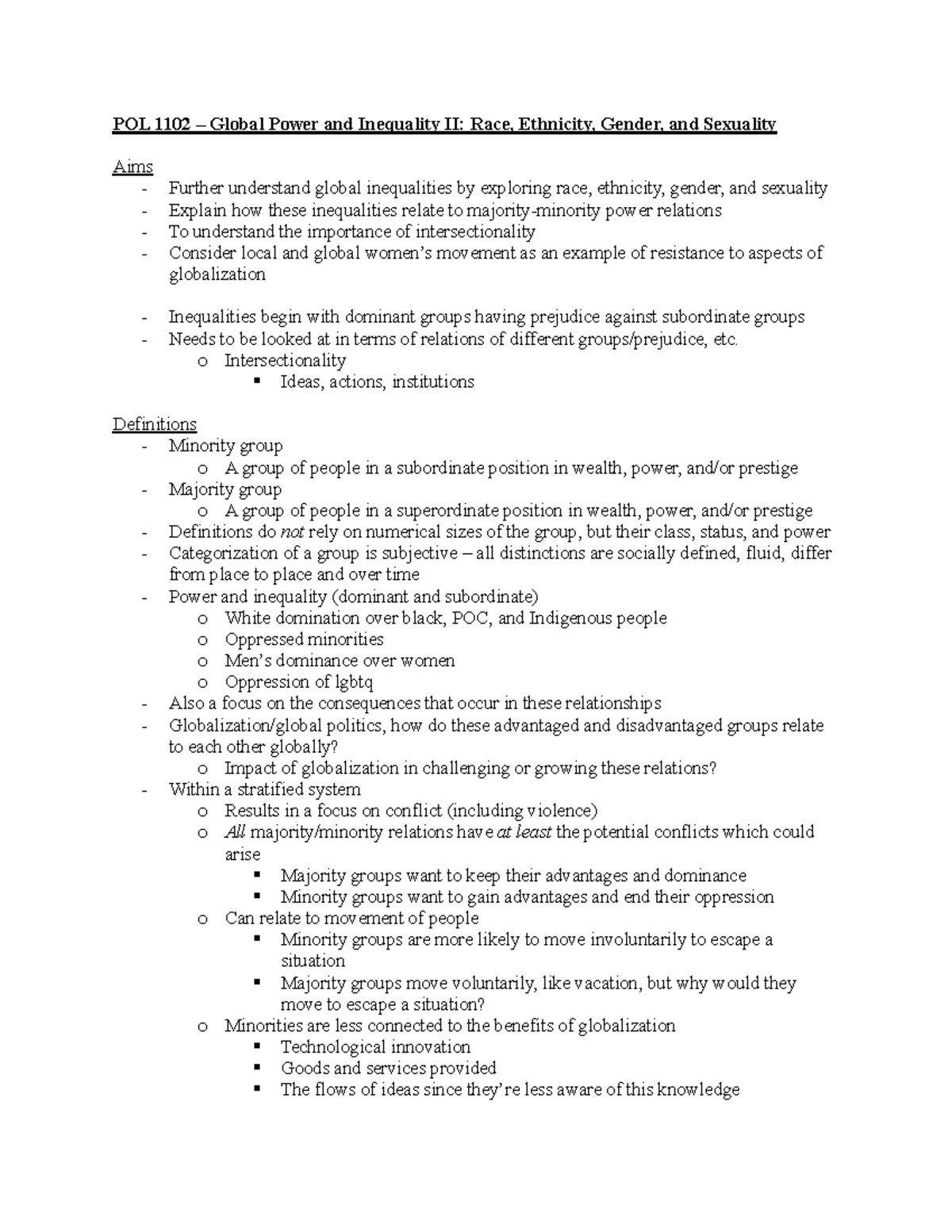 Global Power and Inequality II- Race, Ethnicity, Gender, and Sexuality ...