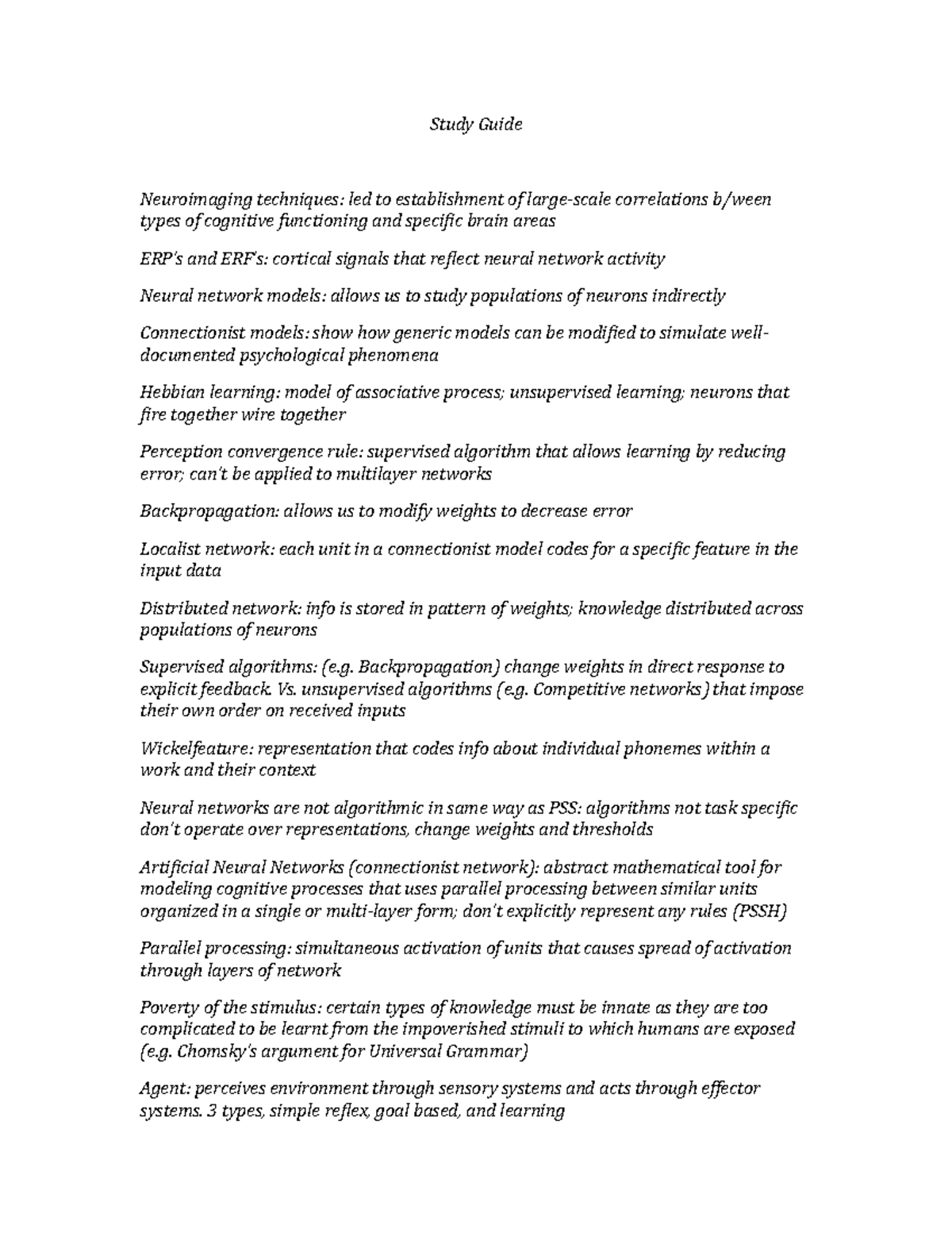 Cognitive Science Final Exam Study Guide - Study Guide Neuroimaging ...