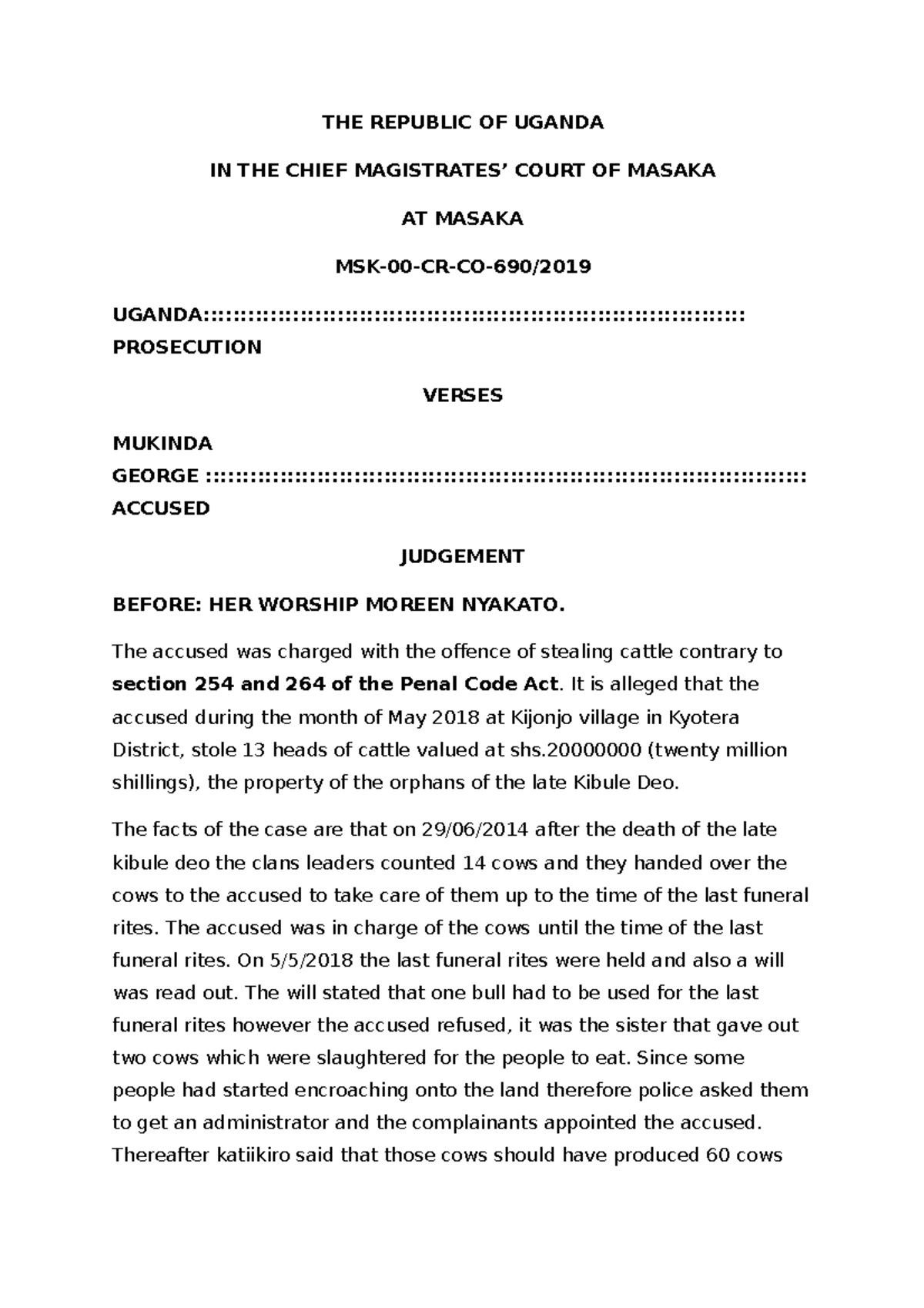 THE Republic OF Uganda This is a case judgement for theft especially