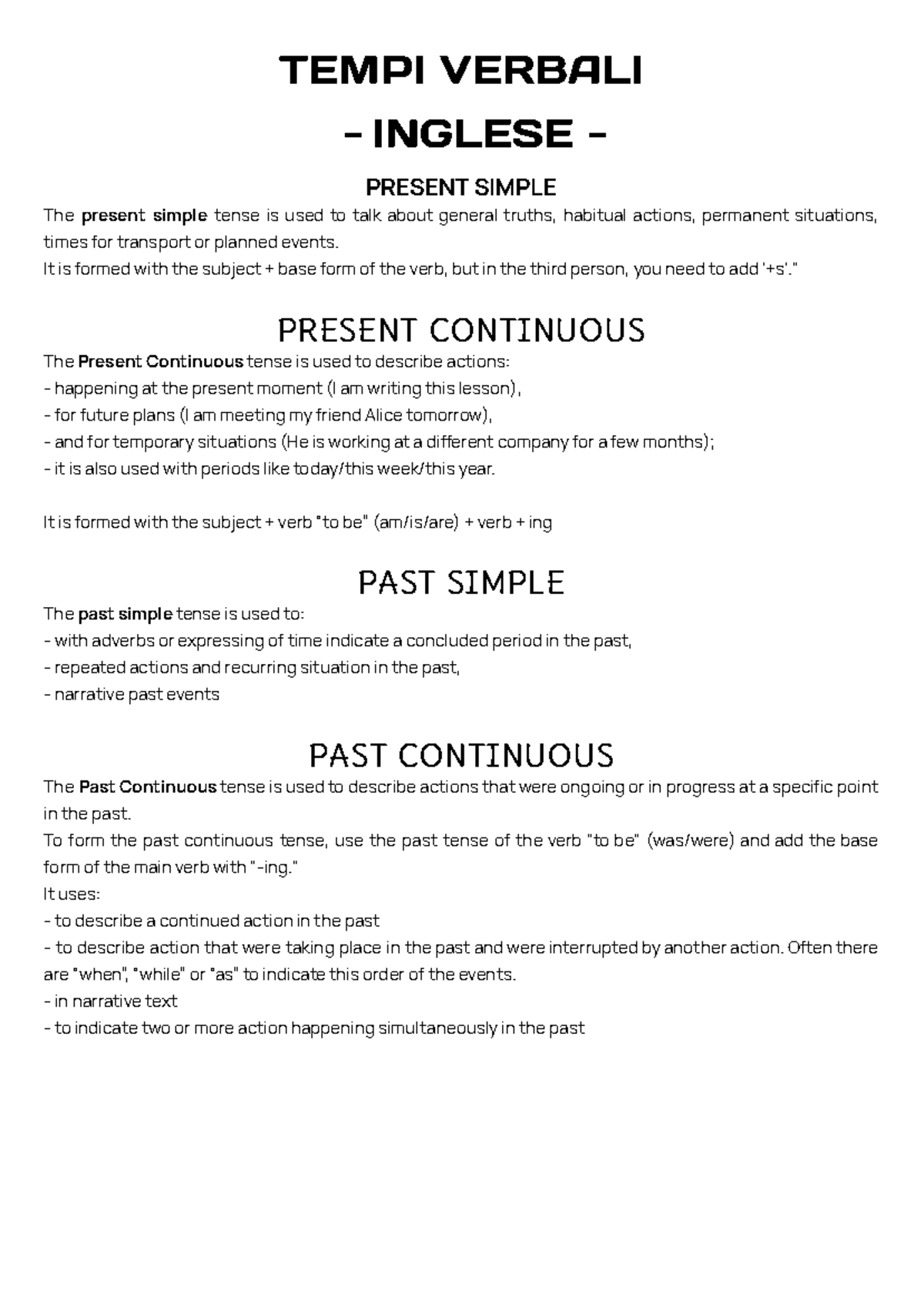 Tempi verbali - inglese - TEMPI VERBALI - INGLESE - PRESENT SIMPLE The ...