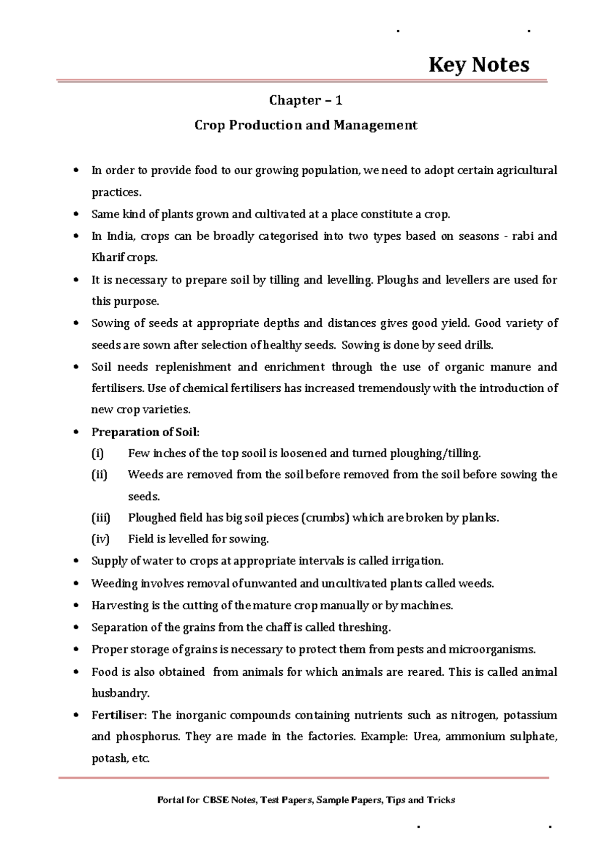 08 science key notes ch 01 crop production and management - Material ...