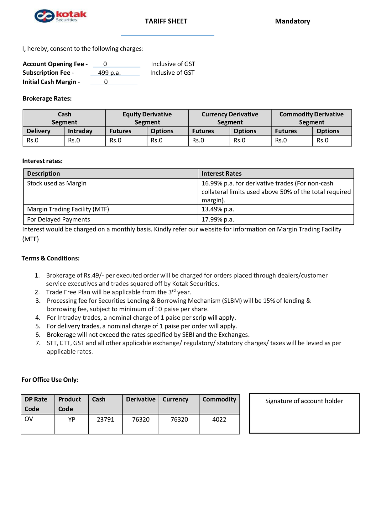 Tariff sheet youth plan - TARIFF SHEET Mandatory I, hereby, consent to ...