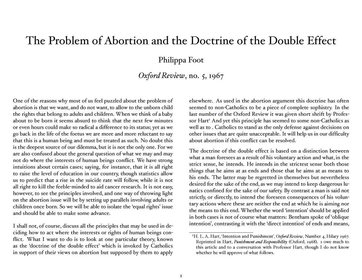 Foot - The Problem Of Abortion And The Doctrine Of The Double Effect ...