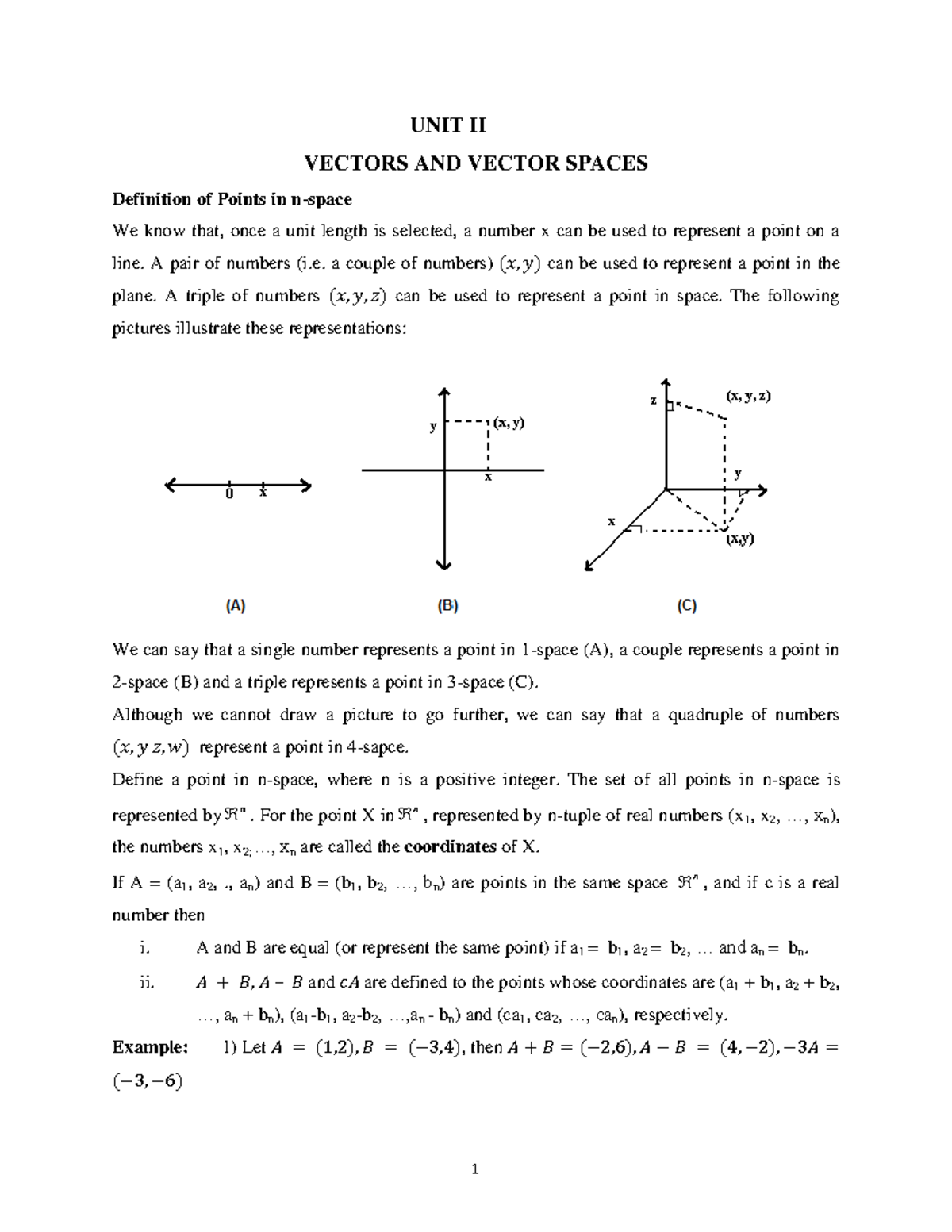 Vectors And Vector Spaces Linear Algebra UNIT II - Vjsnns - UNIT II VECTORS AND VECTOR SPACES