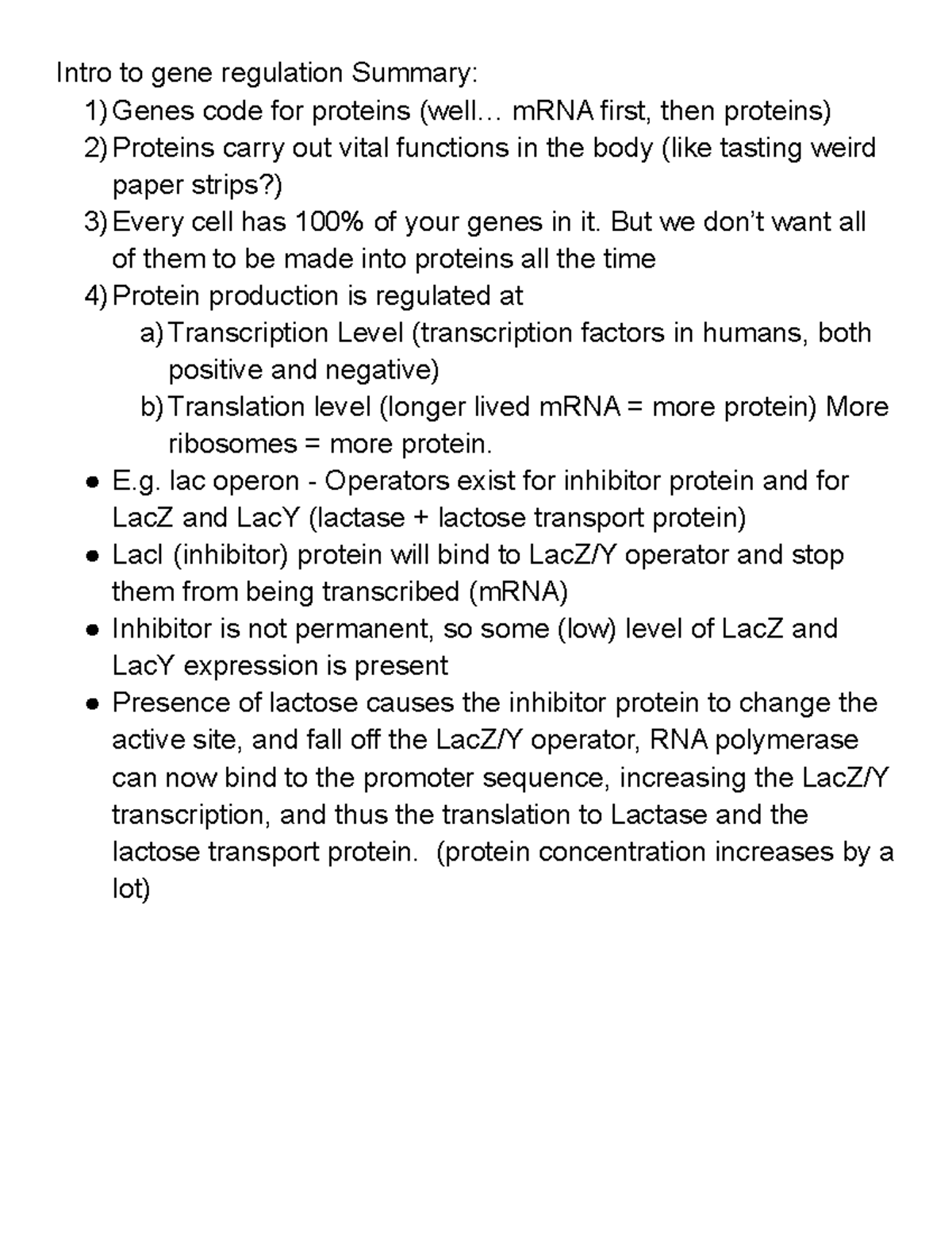 Intro To Gene Regulation Summary - Intro To Gene Regulation Summary: 1 ...