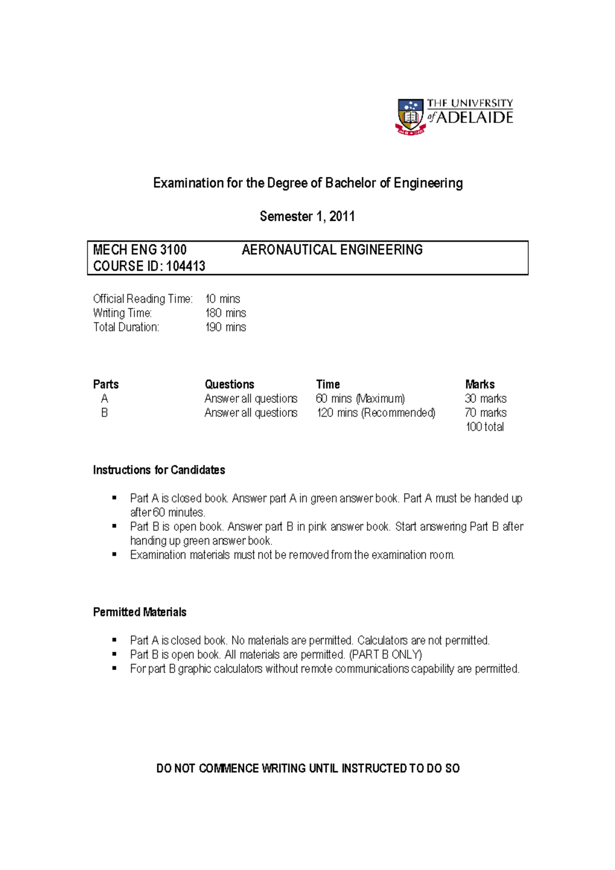 Exam 2011, questions - Examination for the Degree of Bachelor of ...