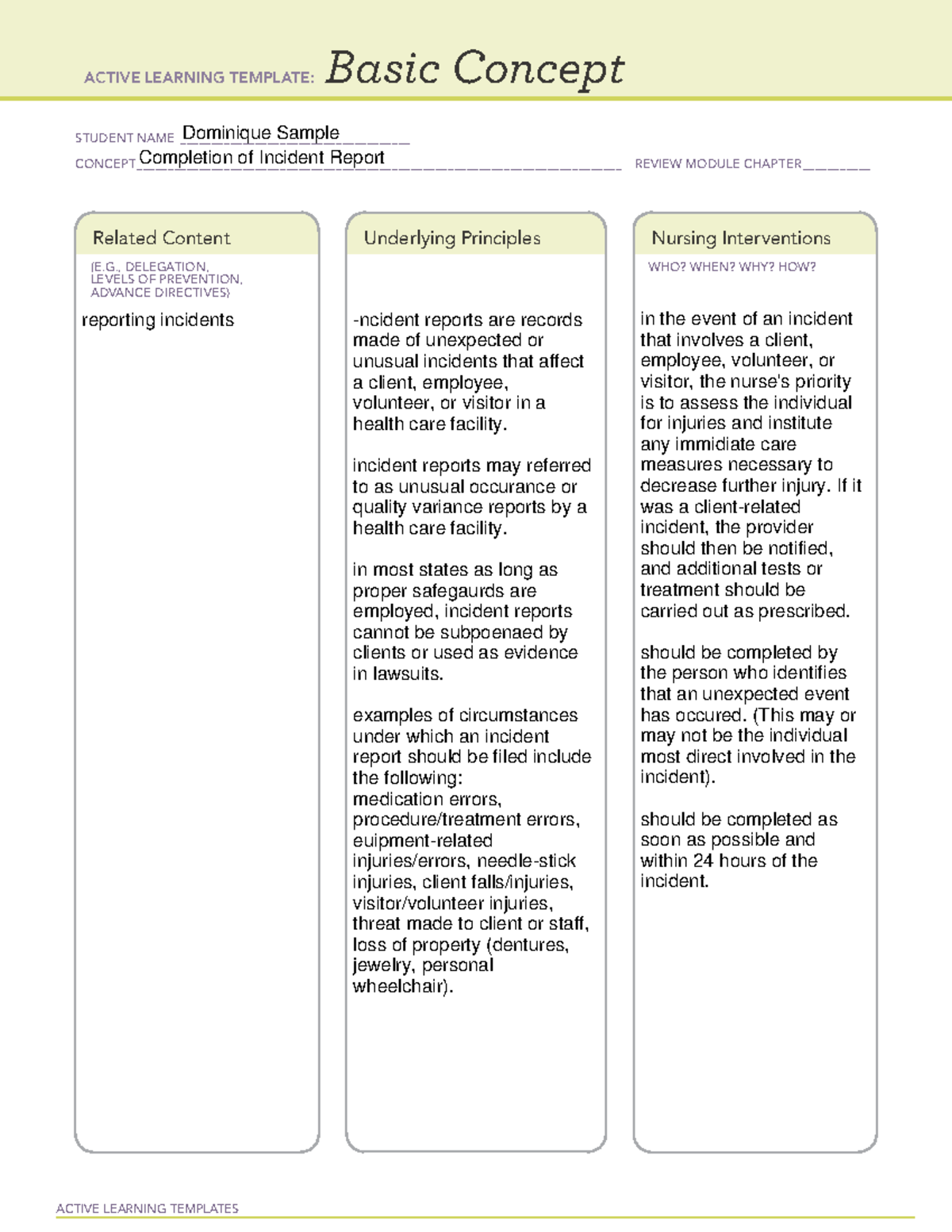 Completion of Incident Report Basic Concept - ACTIVE LEARNING TEMPLATES ...