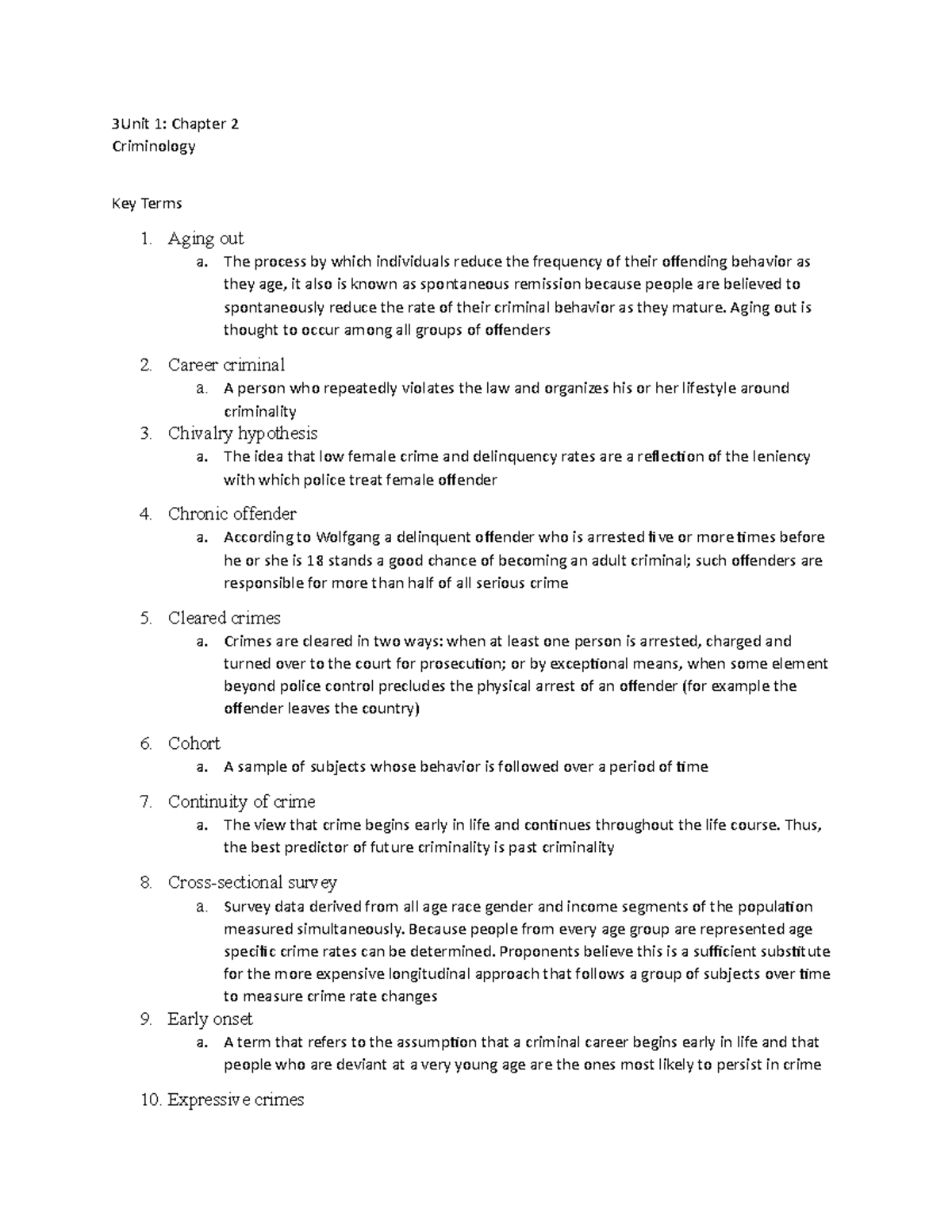 Chapter 2 Worksheet - 3Unit 1: Chapter 2 Criminology Key Terms 1. Aging ...