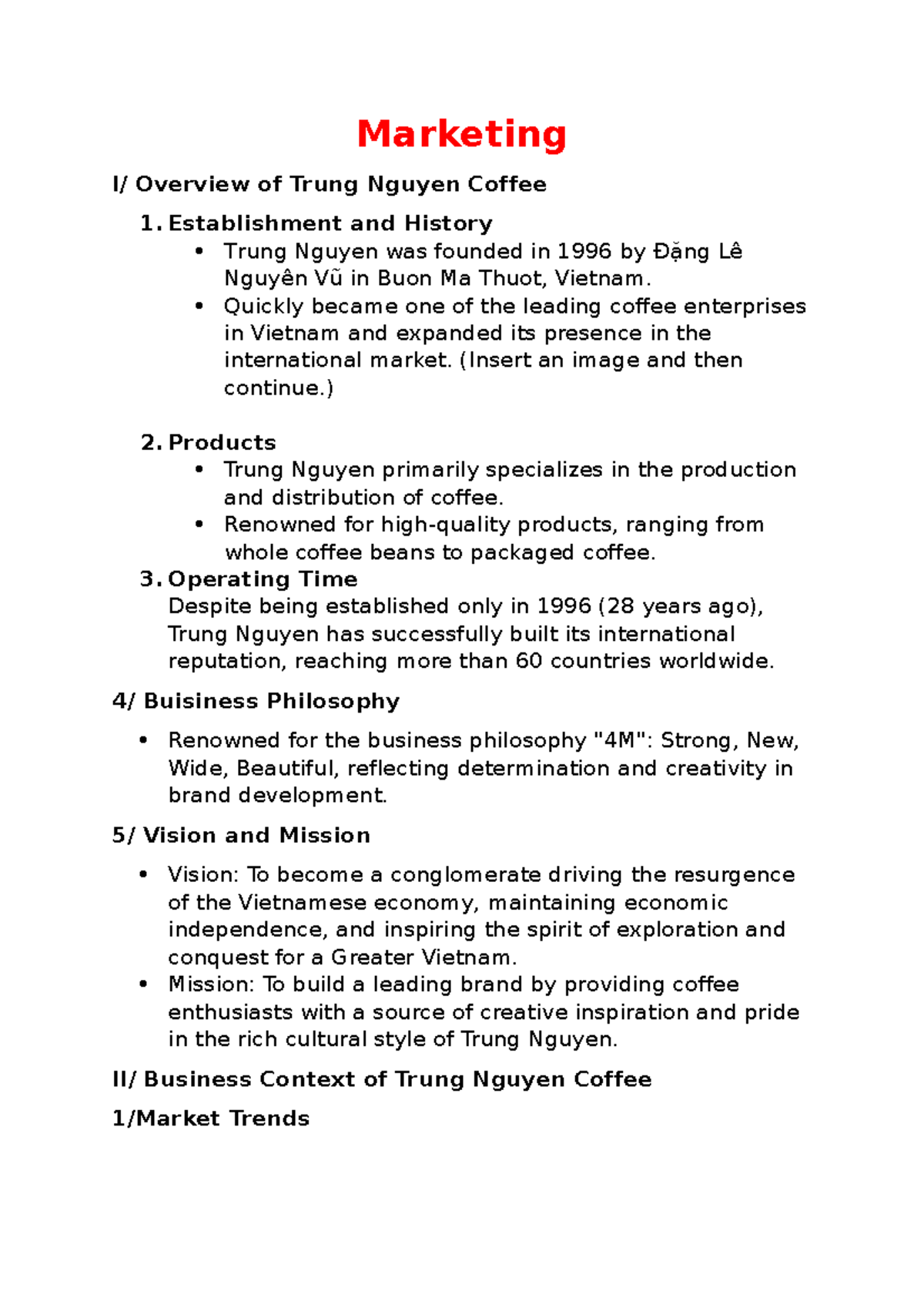 Trung Nguyên marketing plan Marketing I/ Overview of Trung Nguyen