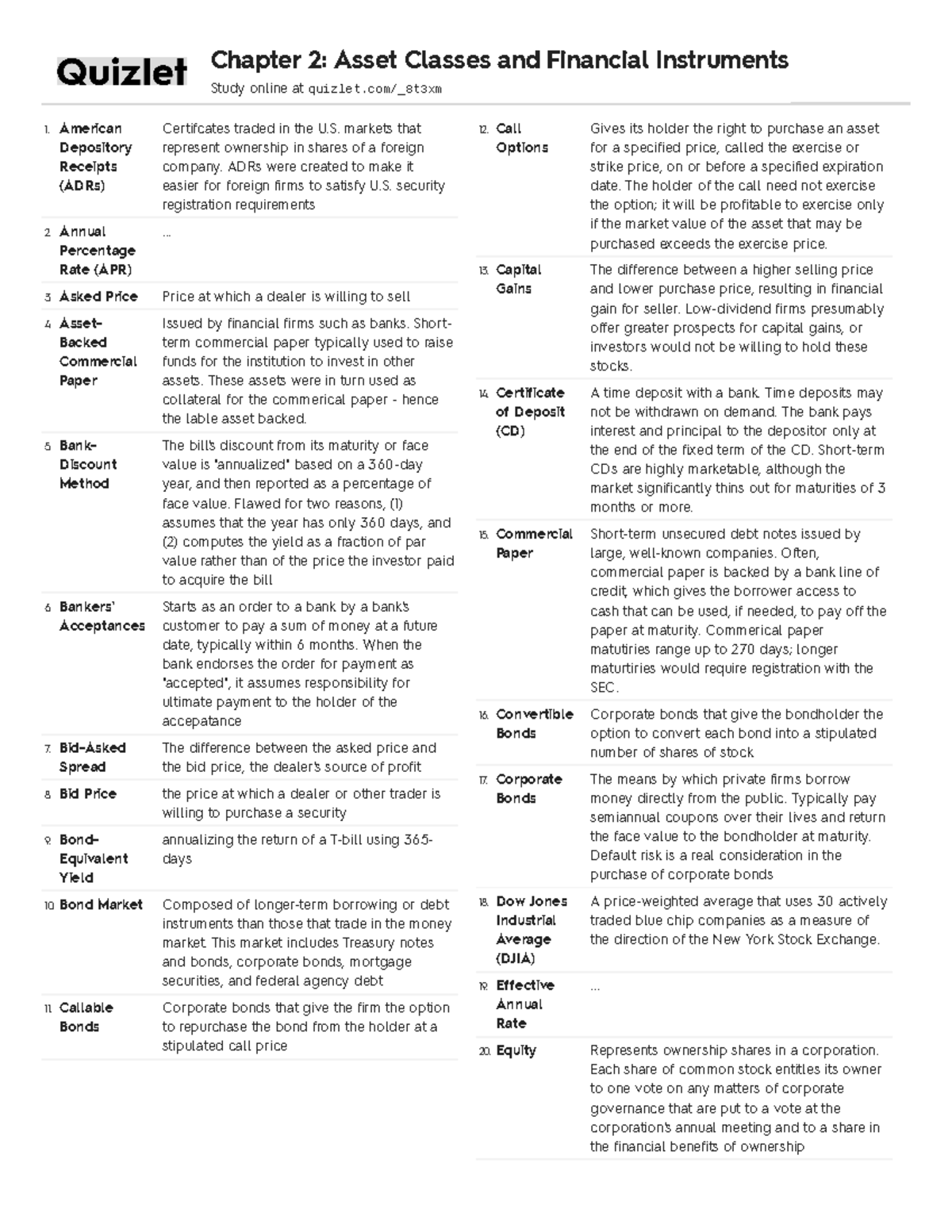 Quizlet Lecture notes 1.2 American Depository Receipts (ADRs
