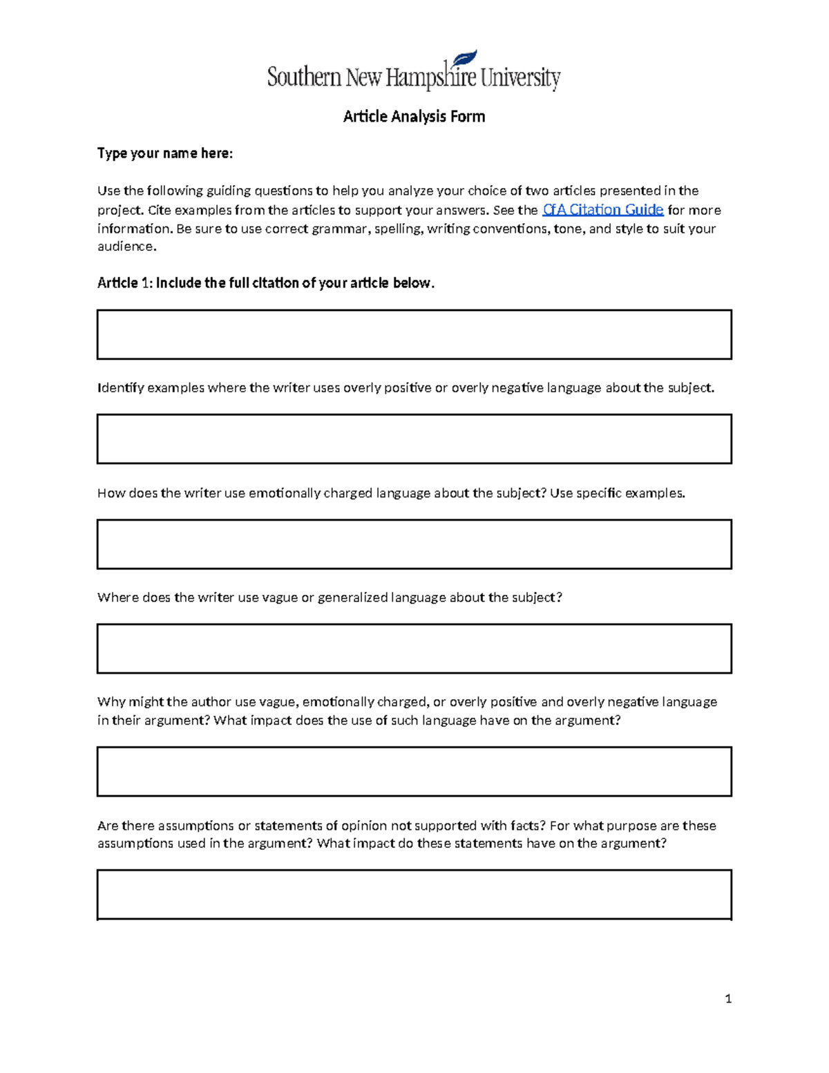 ENG-2003 2 Article Analysis Form - Article Analysis Form Type your name ...