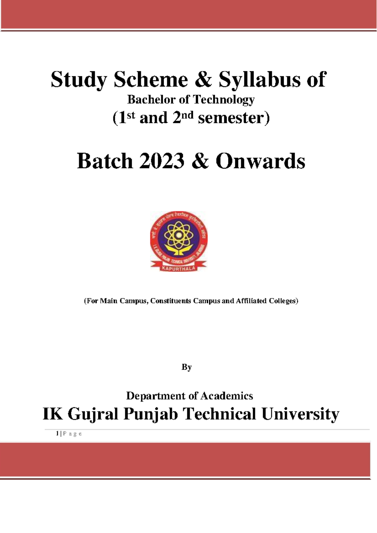 Study Syllabus B Tech 1st Year 2023 Onwards - Study Scheme & Syllabus ...