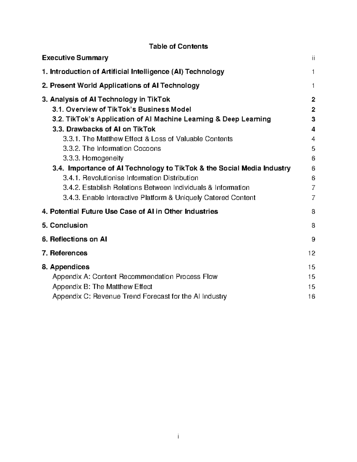 CC0002 Group Project Model - i Table of Contents 1. Introduction of ...