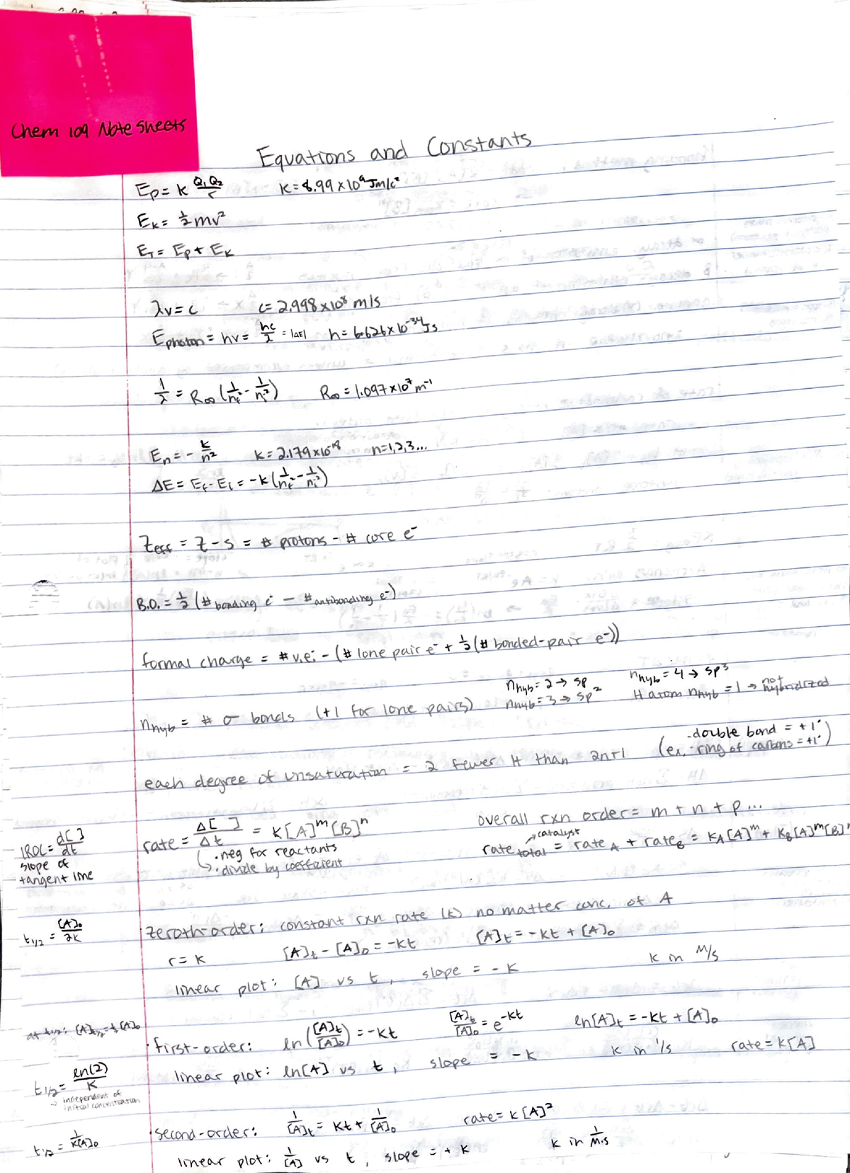 Chem 109 Equations and Contants - CHEM 109 - Studocu