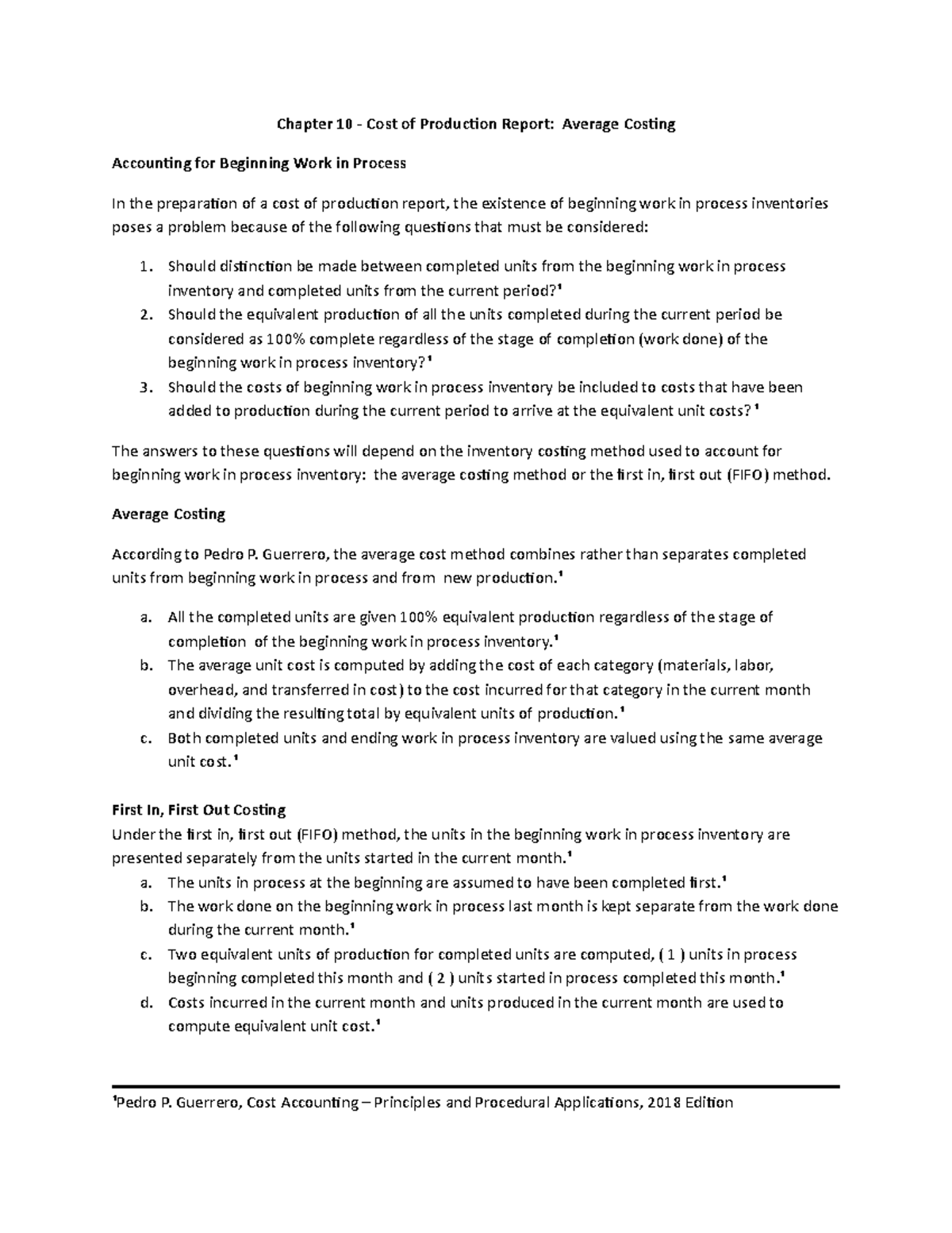 Chapter 10 Cost Of Production Report Average Costing Average Costing According To Pedro P 6929