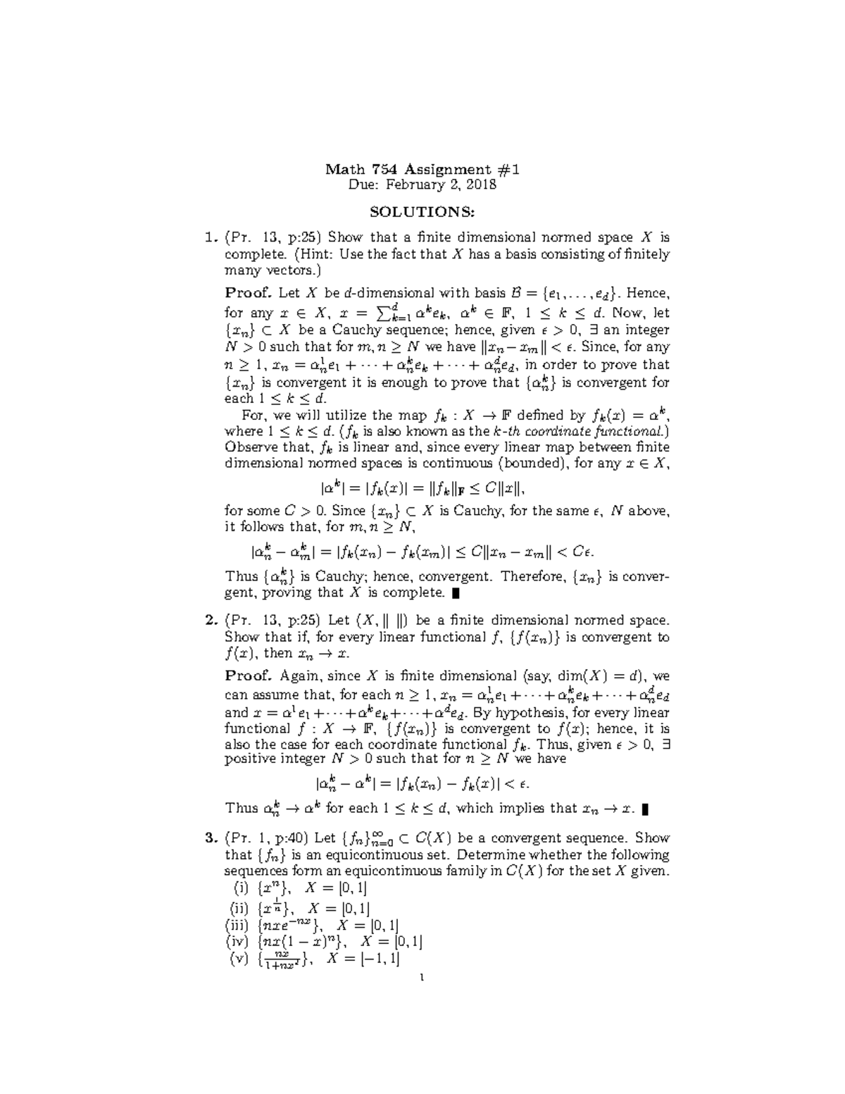 Math 754 Assignment 1 Solns Feb 2018 Math 754 Assignment 1 Due February 2 2018 Solutions 5980