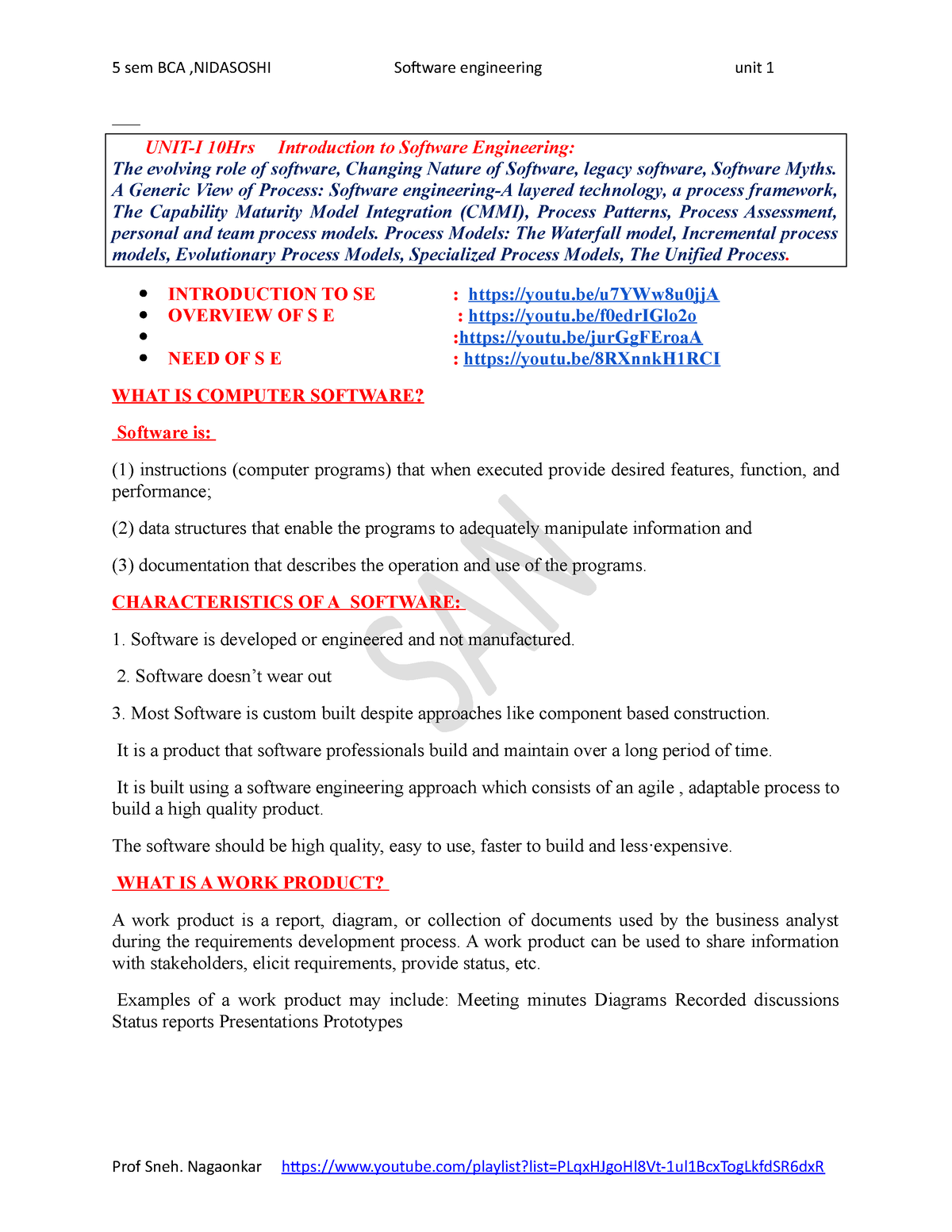 UNIT 1 Complete Notes SE - ––– UNIT-I 10Hrs Introduction To Software ...