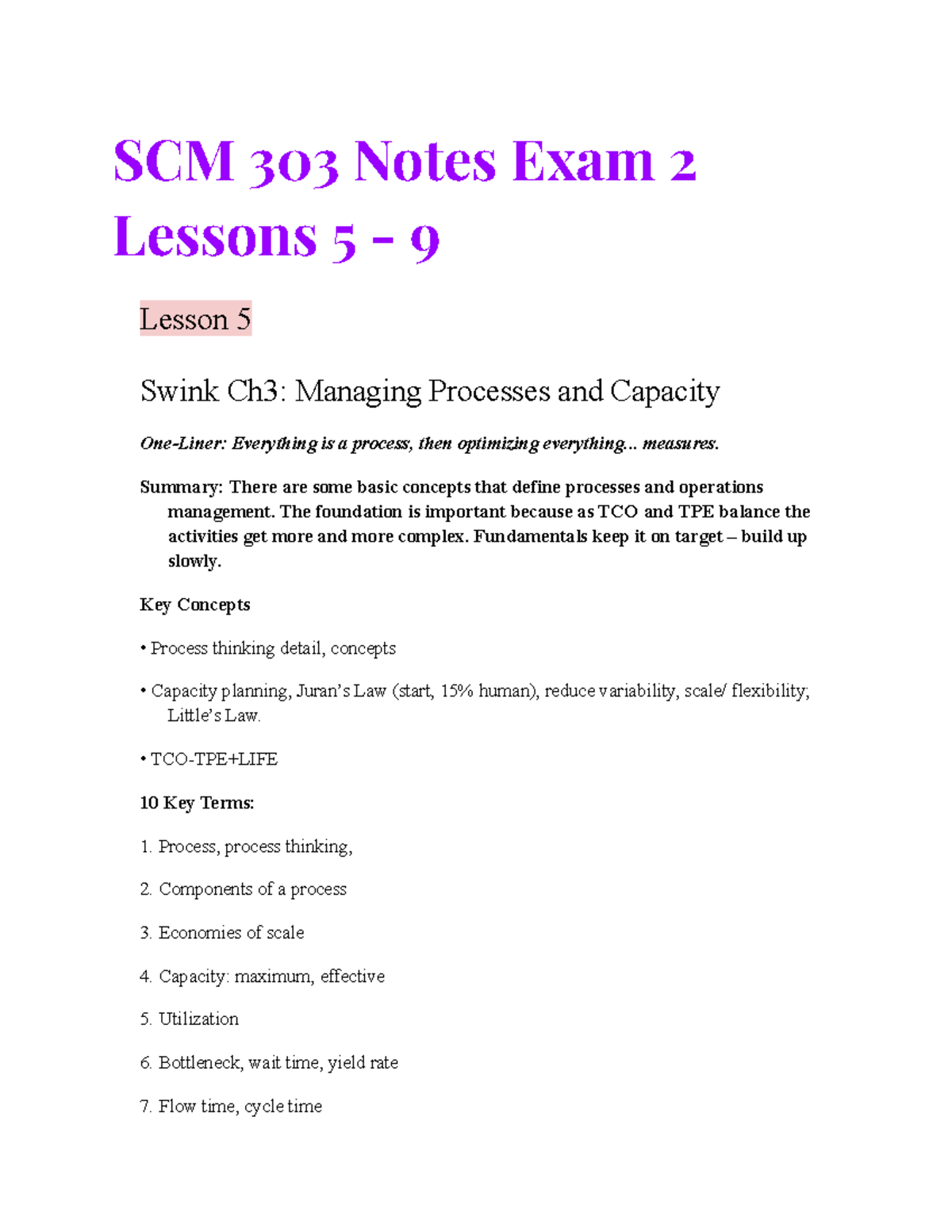 SCM 303 Notes Exam 2 - SCM 303 Notes Exam 2 Lessons 5 - 9 Lesson 5 ...