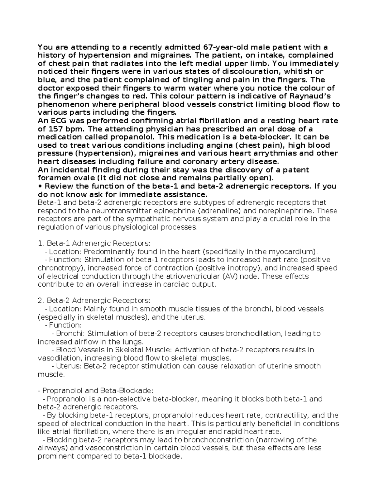 Case study of blood vessel - You are attending to a recently admitted ...