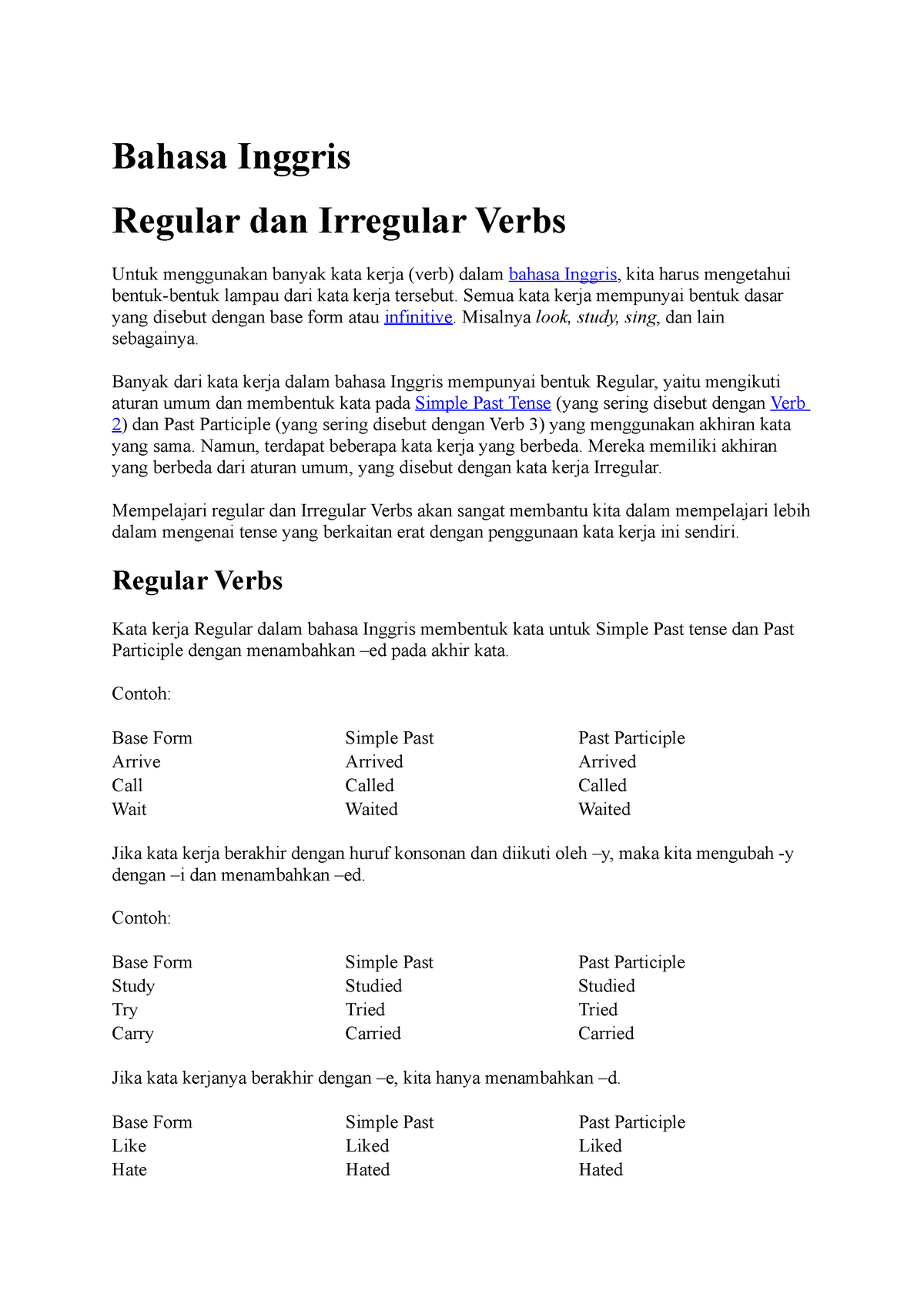 Intermediate English Structure Regular And Irregular Verbs Bahasa Inggris Regular Dan