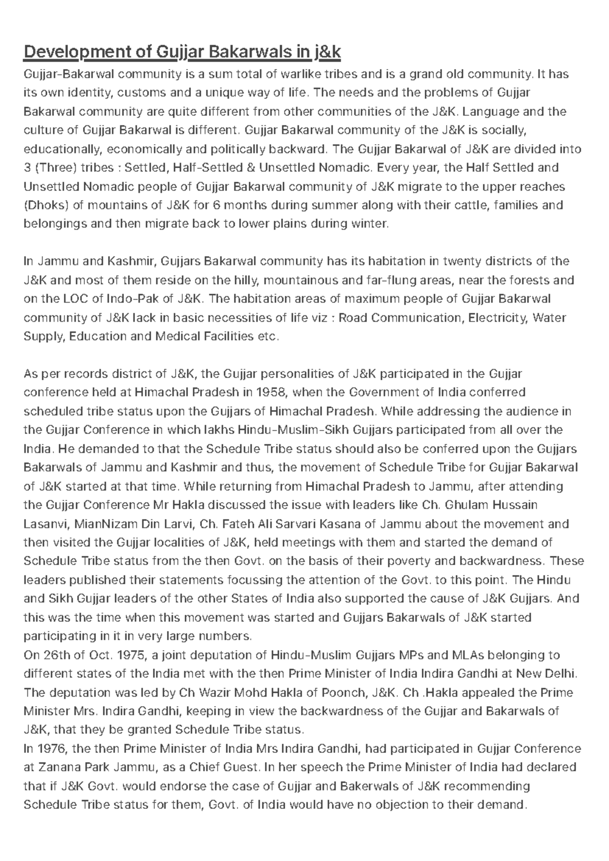 Development of Gujjar Bakarwals in j&k - Development of Gujjar ...