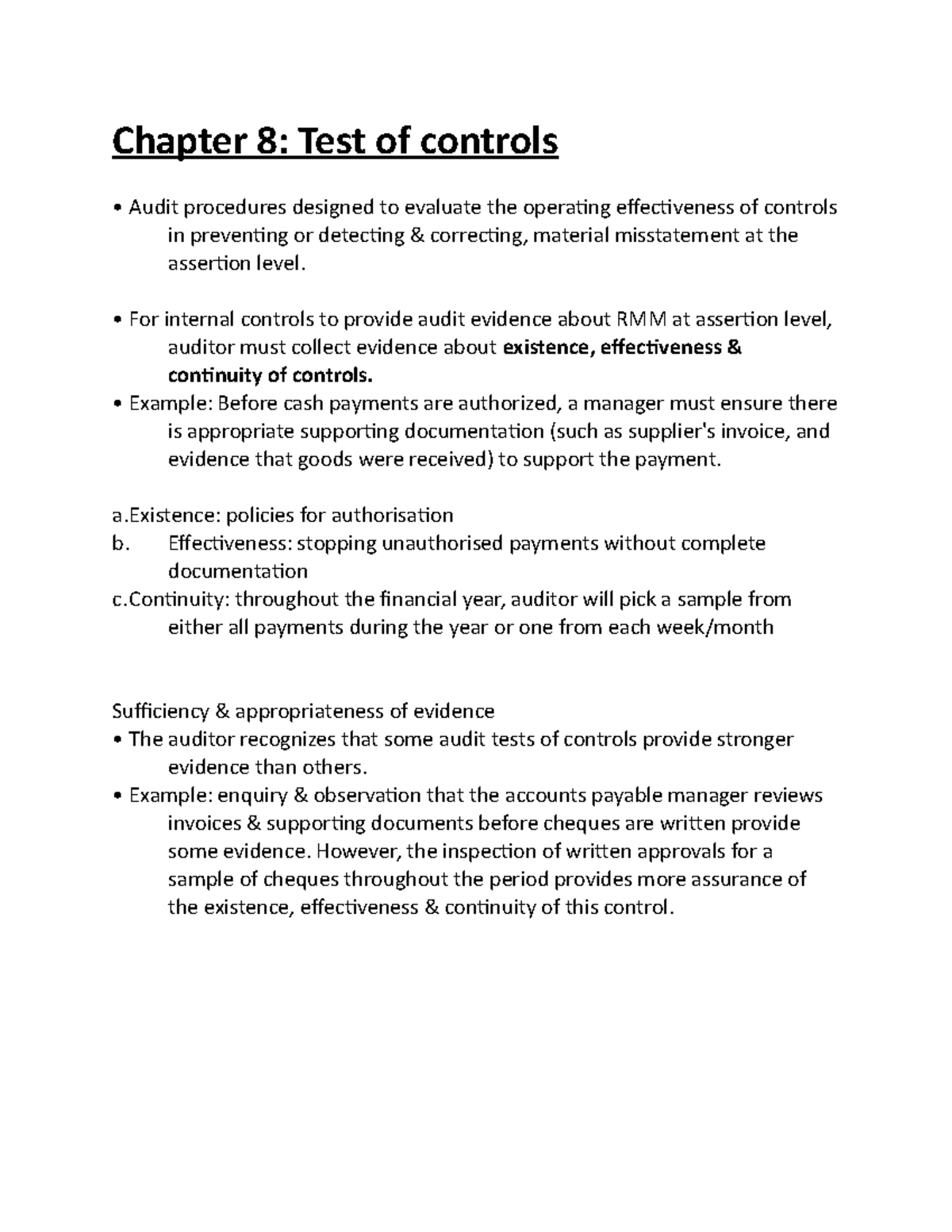 Wk 6(b) - Wk 7 Lec - Chapter 8: Test Of Controls - Studocu