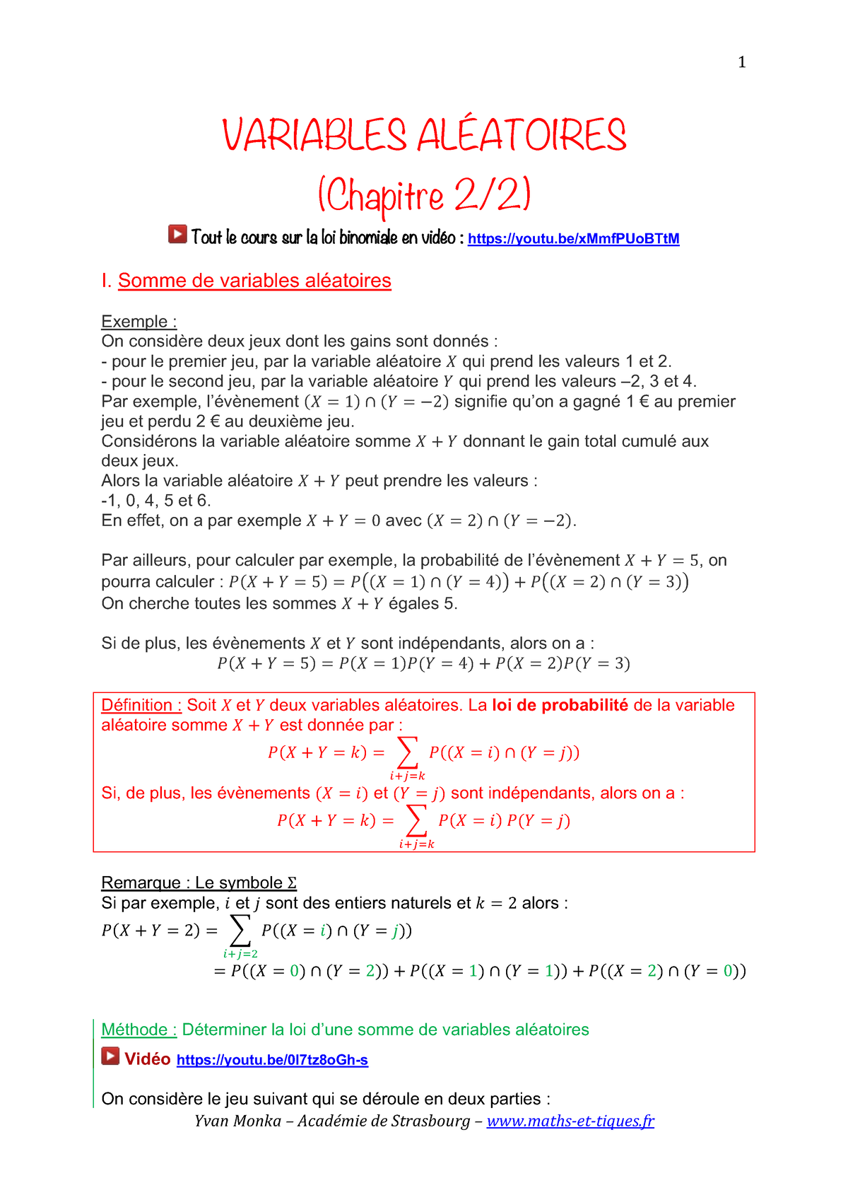 20VA2 - VARIABLES ALÉATOIRES - VARIABLES ALÉATOIRES (Chapitre 2/2) Tout ...