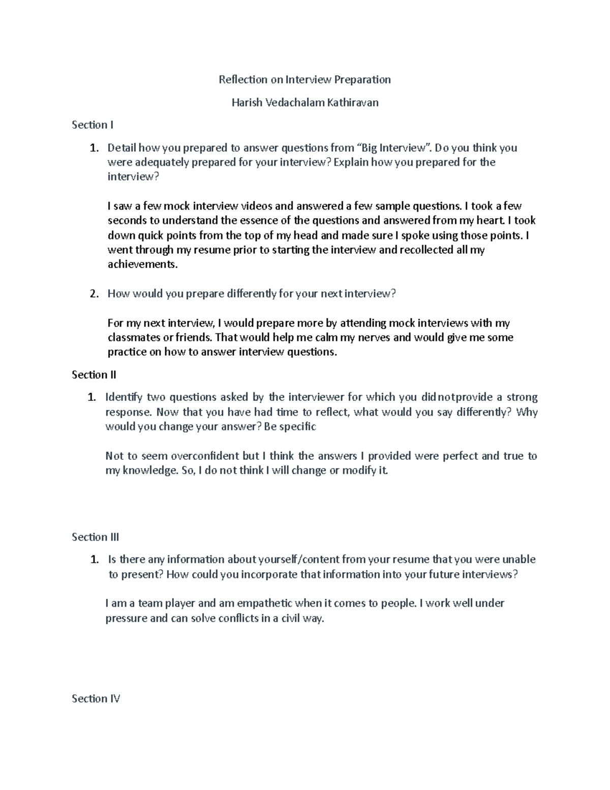 mock interview reflection essay