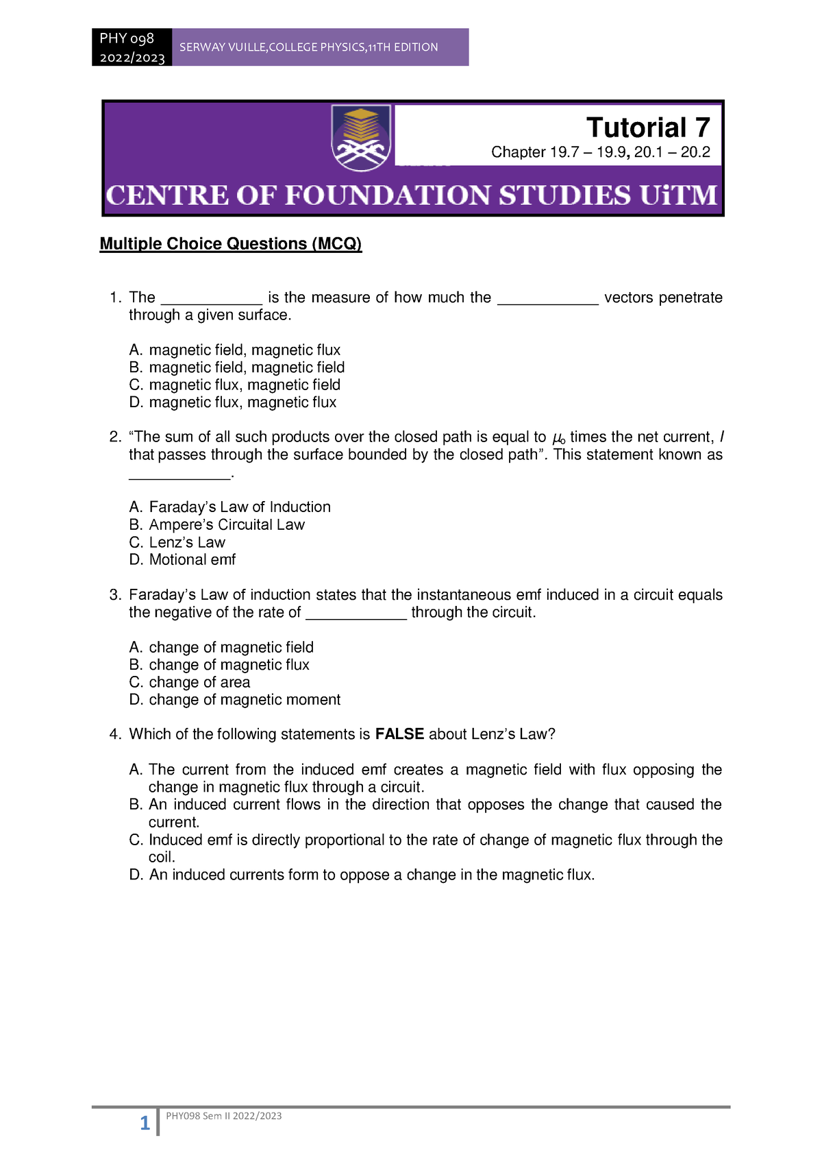 Tutorial 7 Question - insyaallah 4 flat - 2022/ SERWAY VUILLE,COLLEGE ...