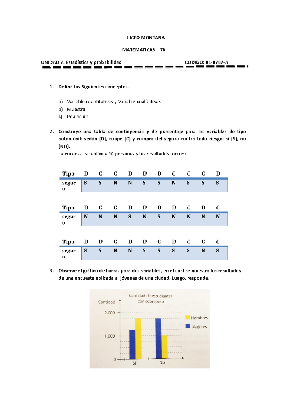 Examen De Matematicas 7 Grado - LICEO MONTANA MATEMATICAS – 7º UNIDAD 7 ...