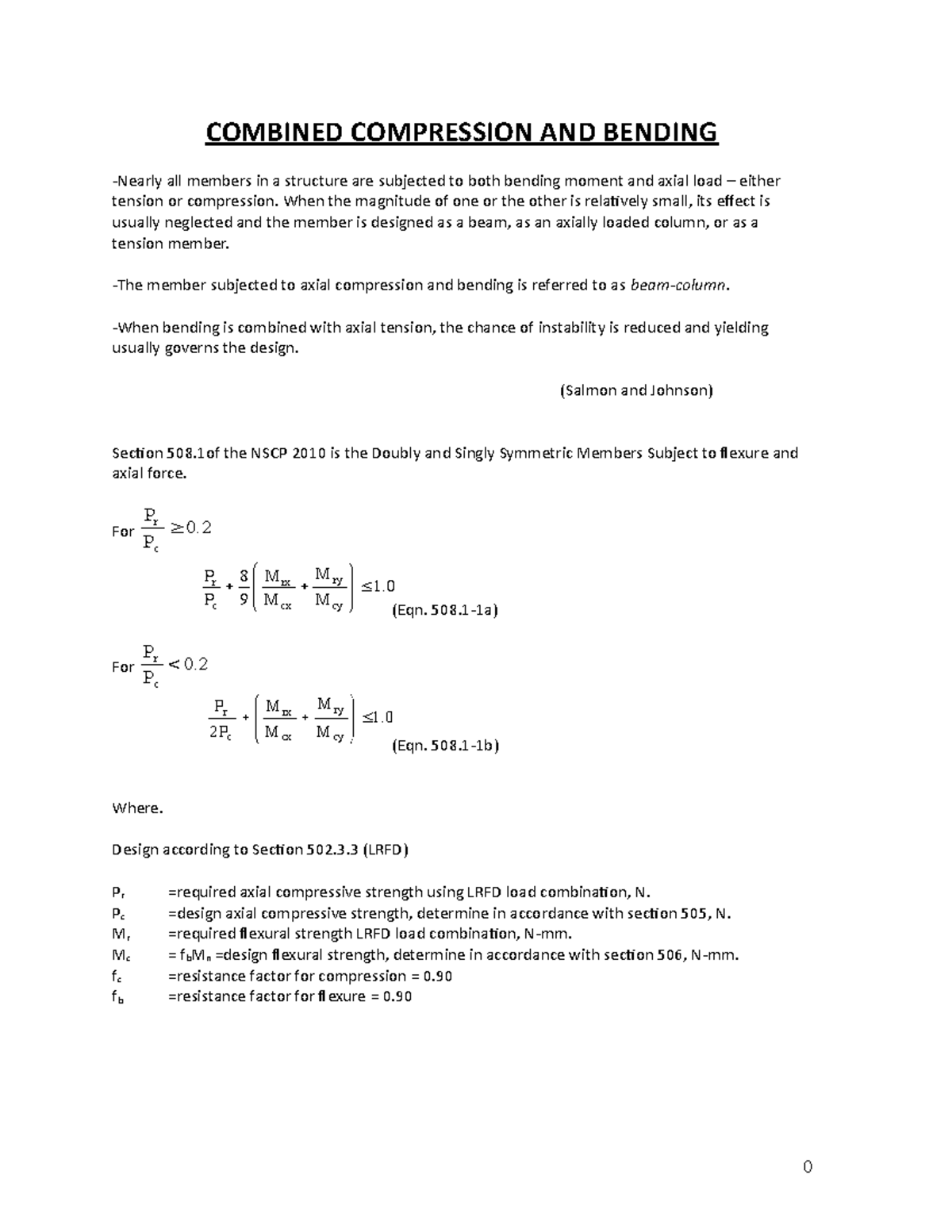 STEEL DESIGN 13 Combined Compression AND Bending - COMBINED COMPRESSION ...