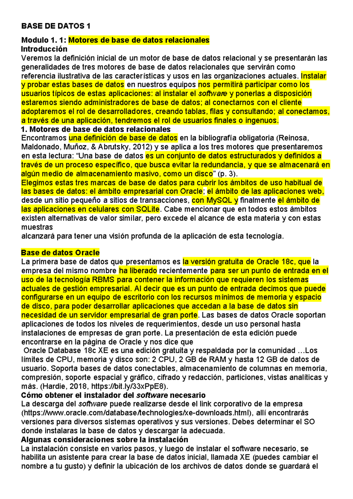 BASE DE Datos 1 m1 y m2 - Basedd m1 y m2 - BASE DE DATOS 1 Modulo 1. 1 ...