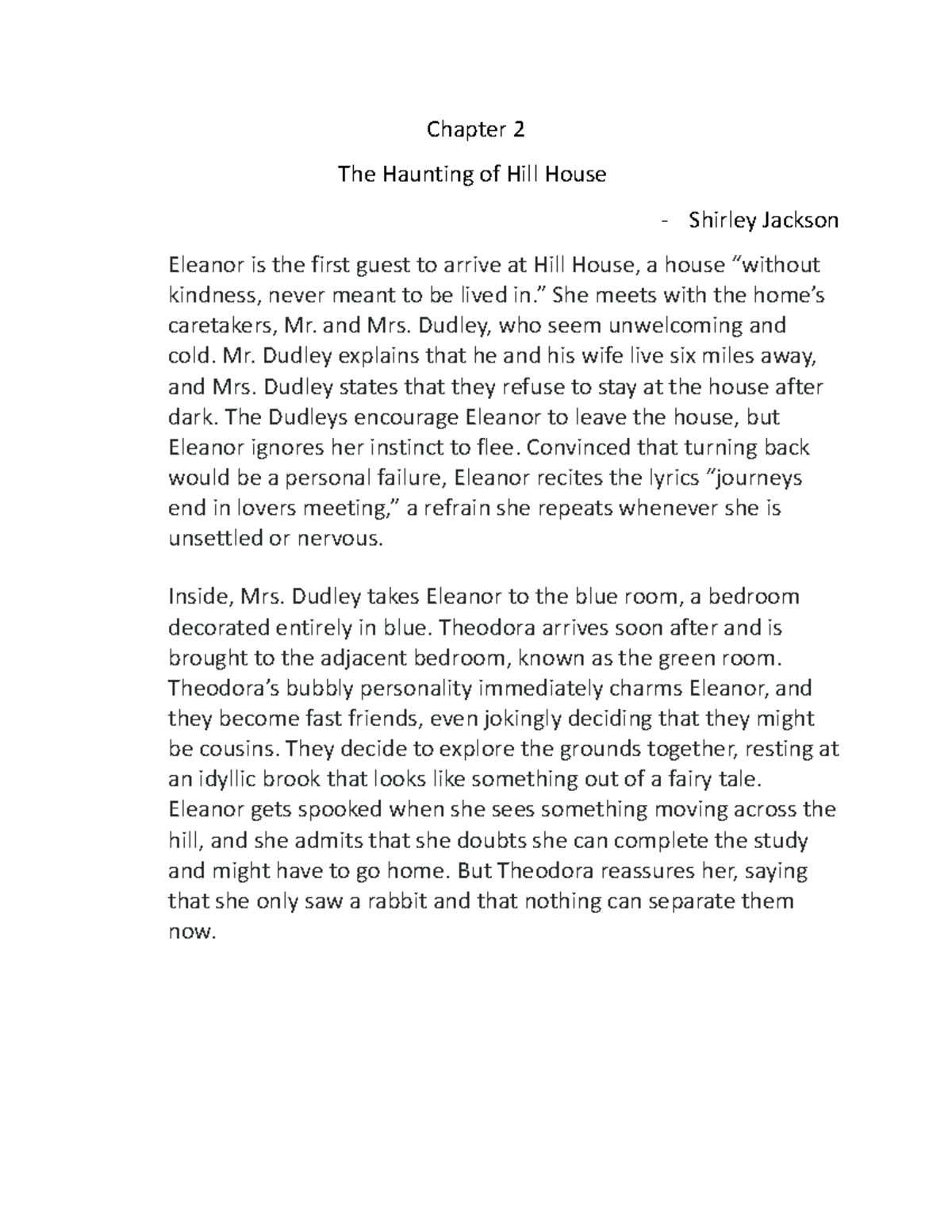 The Haunting Of The Hill House Chapter 2 Summary Chapter 2 The 