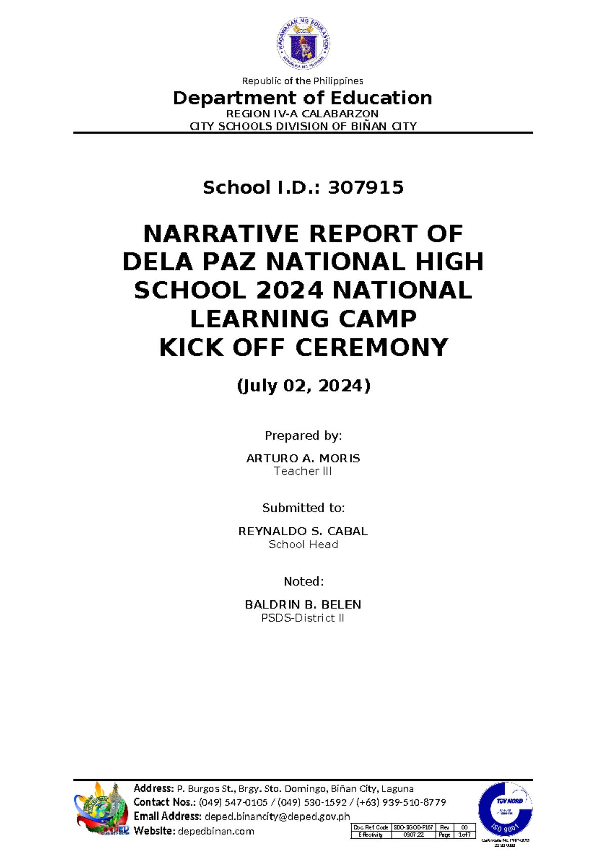 NLC 2024 Kick Off Narrative Report Doc. Ref. Code SDOSGODF167 Rev