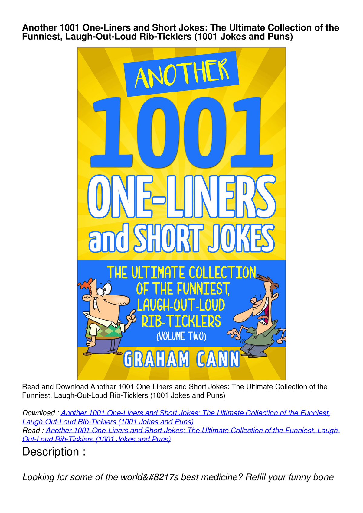 PDF Another 1001 One-Liners and Short Jokes: The Ultimate Collection of ...