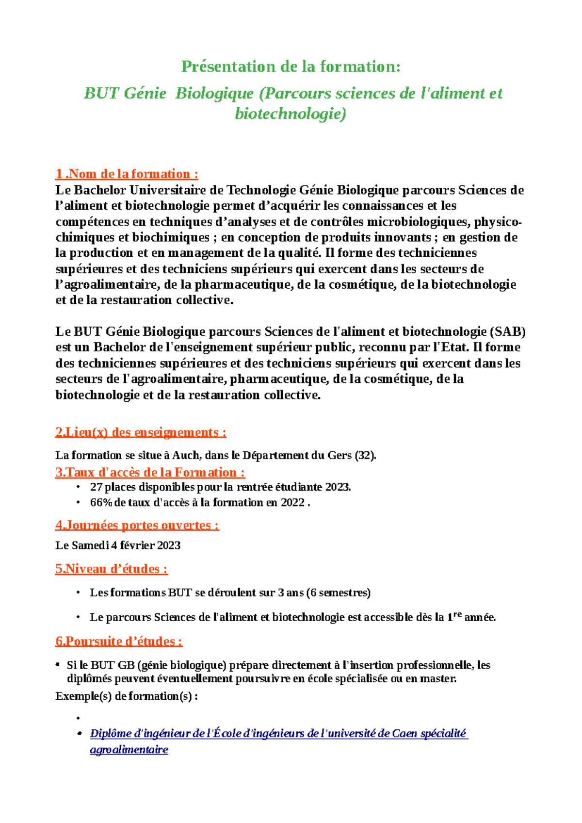 BUT Génie biologique - PROJET - Présentation de la formation: BUT Génie ...