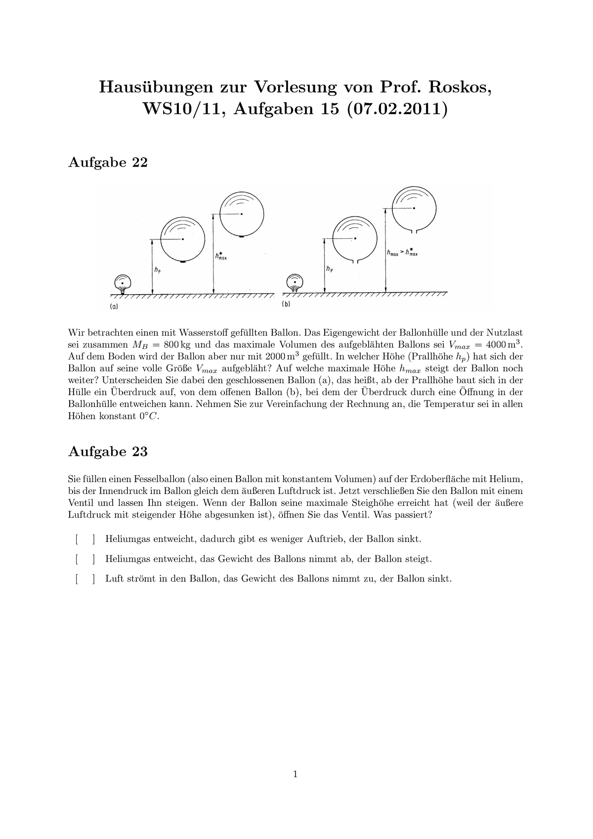 Hausubung 15 - übung - Hausu ¨ Bungen Zur Vorlesung Von Prof. Roskos ...
