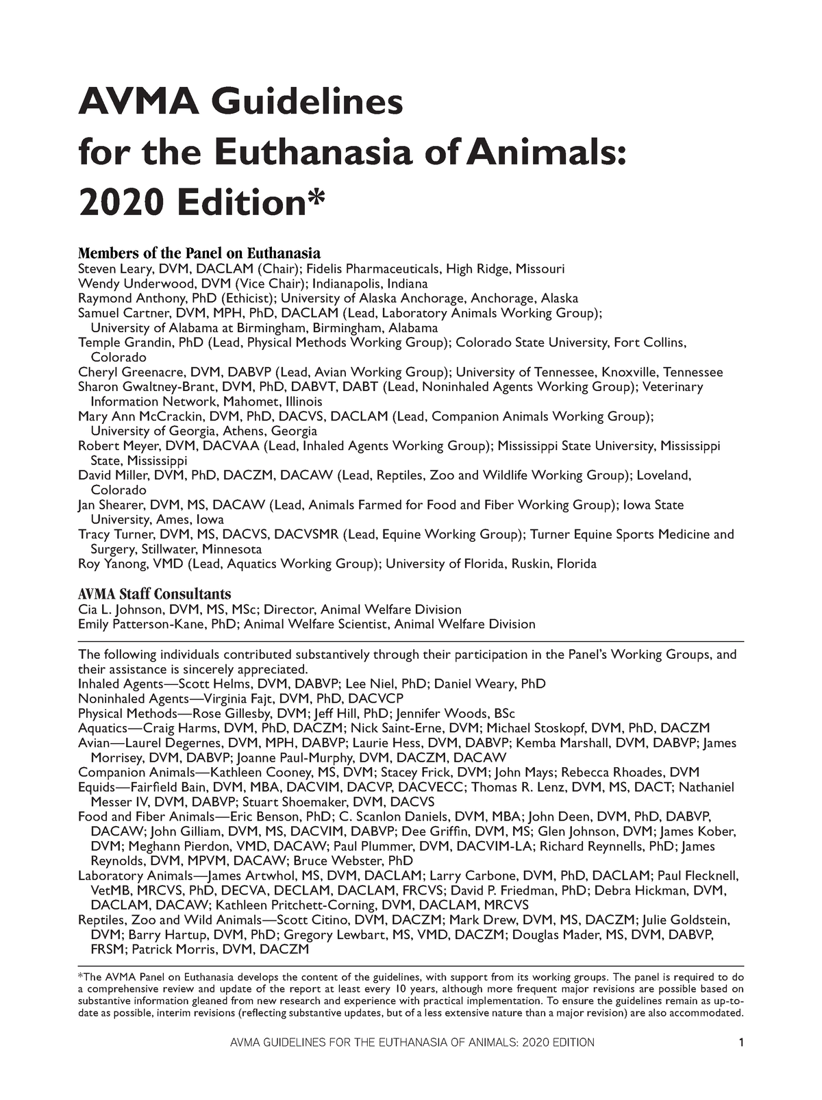 Guidelines on Euthanasia 2020 AVMA Guidelines for the Euthanasia of